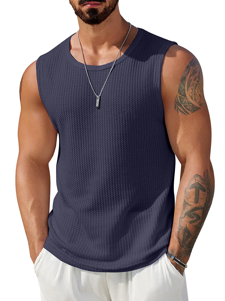 (Pre-order)Casual Waffle Knit Muscle Tank Top (US Only)
