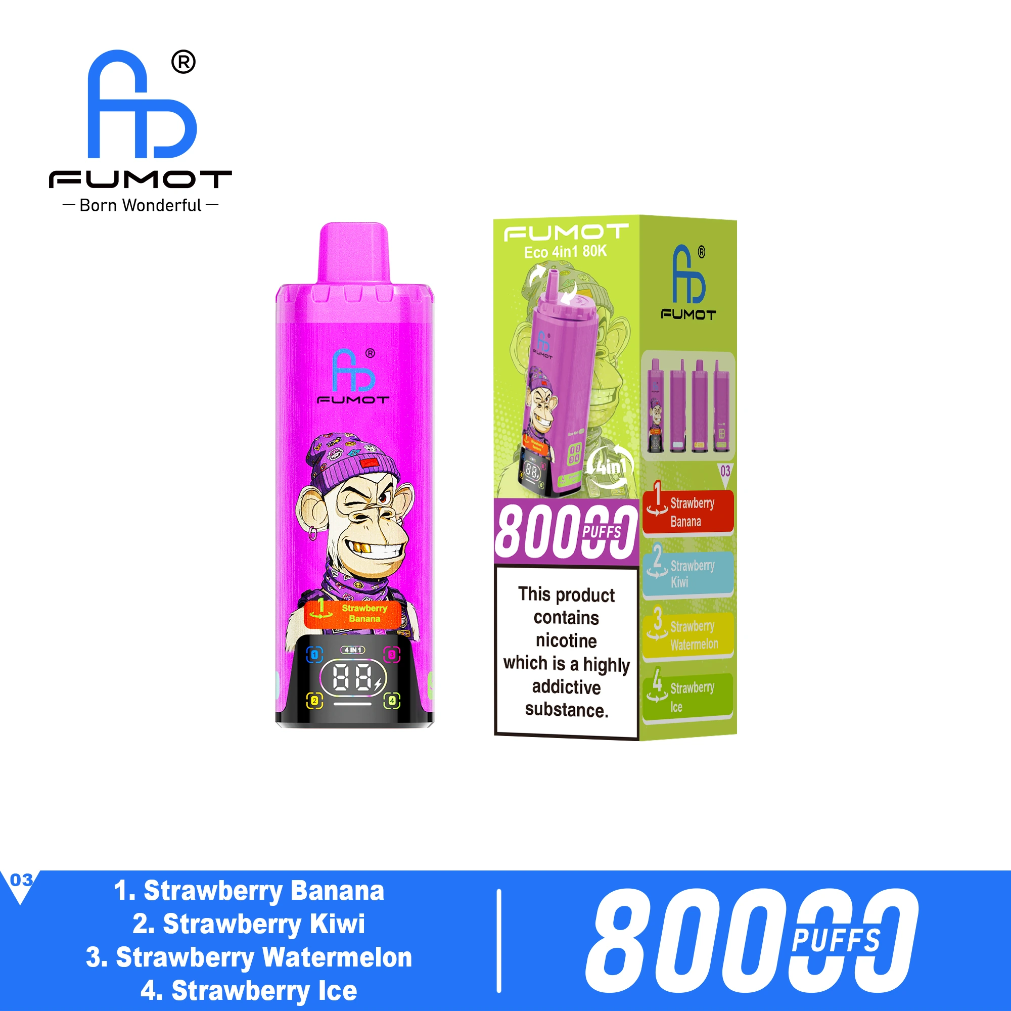 FUMOT 80K 4in1-Strawberry Banana&Strawberry Kiwi&Strawberry Watermelon&Strawberry Ice - Vaba Vape-Shop