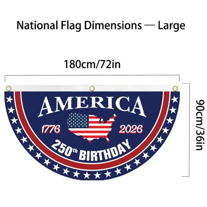 Premium America 250th Birthday Bunting Flag - 1776–2026 Semiquincentennial Half-Fan Banner with Brass Grommets for Porch & Fence