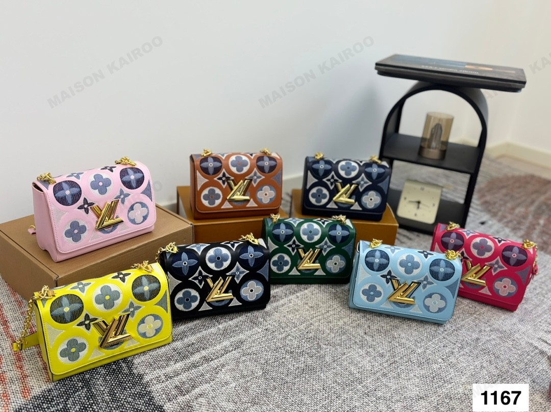 Louis Vuitton LV Twist Lock MM Monogram Floral Circle Patchwork Embroidery Leather Chain Shoulder Bag - KAIROO