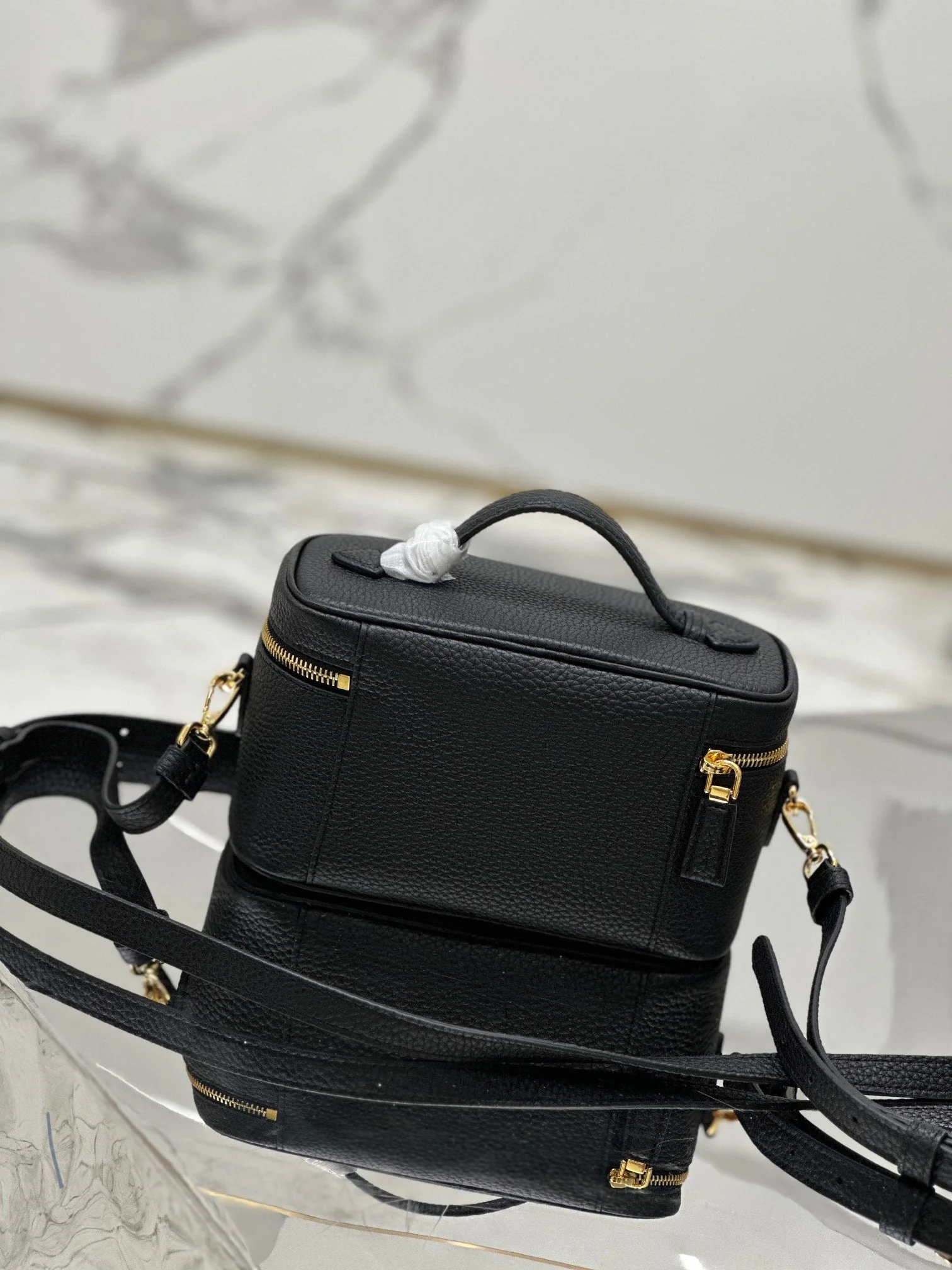 Prada VANITY CASE 18 IN BLACK GRAINED CALFSKIN GOLD HARDWARE