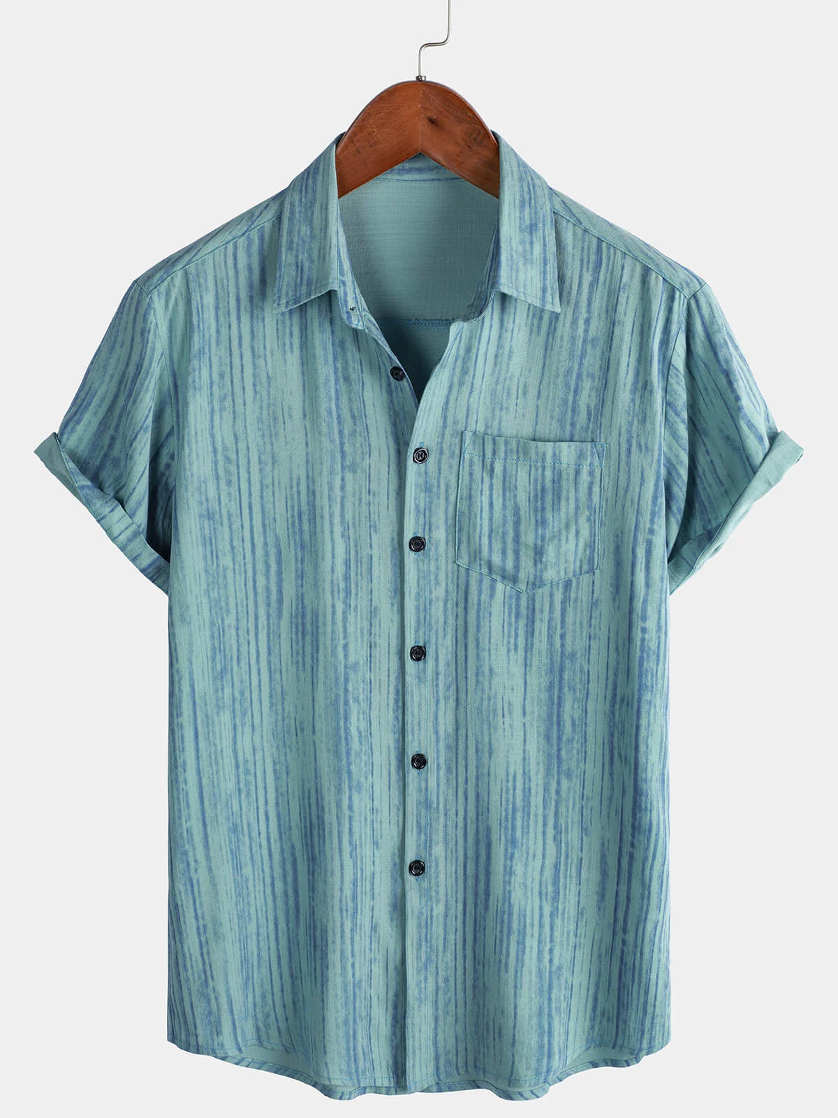 Men's Blue Striped Breathable Pocket Short Sleeve Shirt