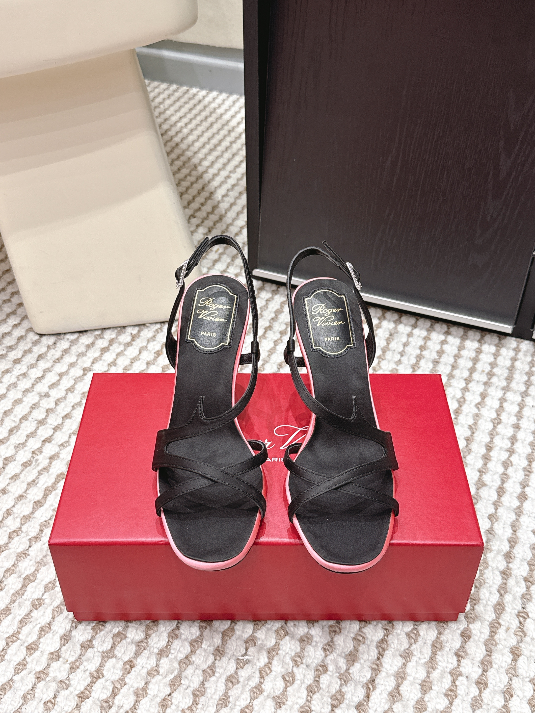 Roger Vivier Black satin lace-up high-heeled sandals