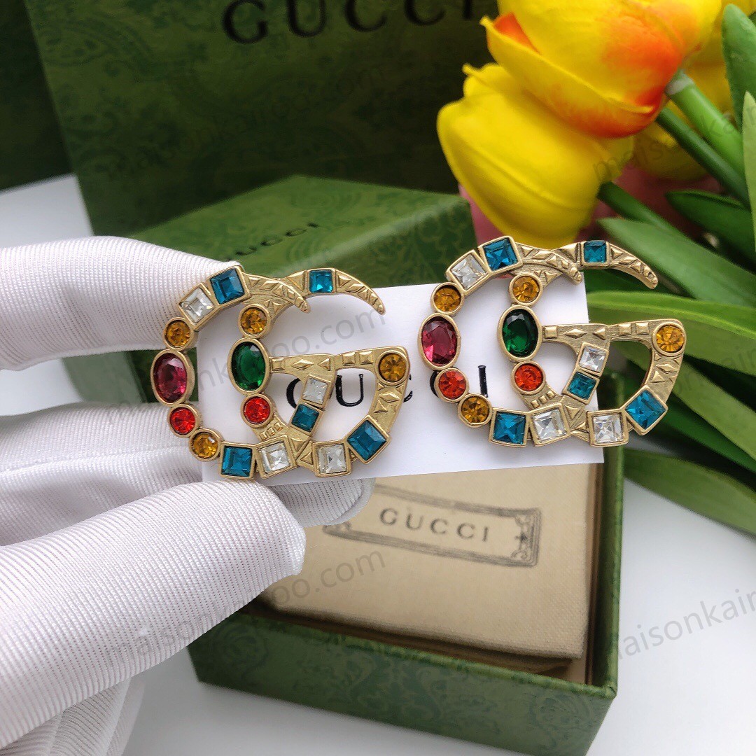 Gucci Multicolored Crystal Double G Studs Earrings - KAIROO