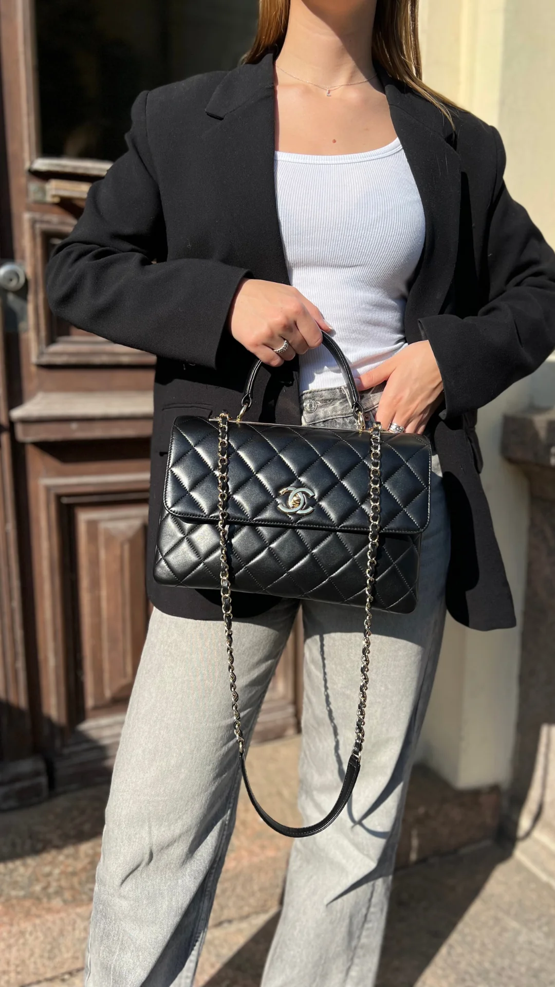 Chanel Trendy CC Large Flap Bag Black Lambskin 25cm
