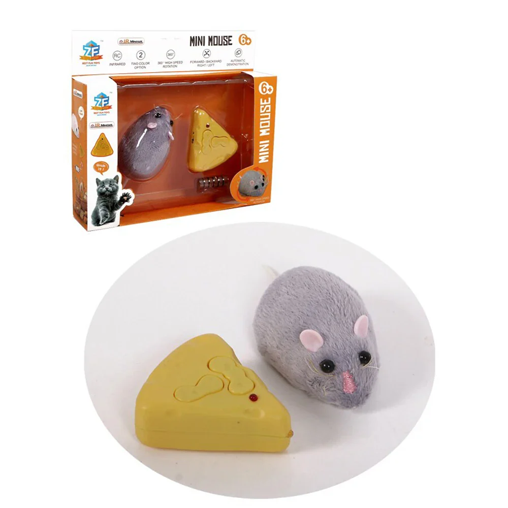 Mini Remote Mouse Prank Toys with Cheese Controller Realistic Filling Animal Plush Mouse Interactive Cat Halloween Toy