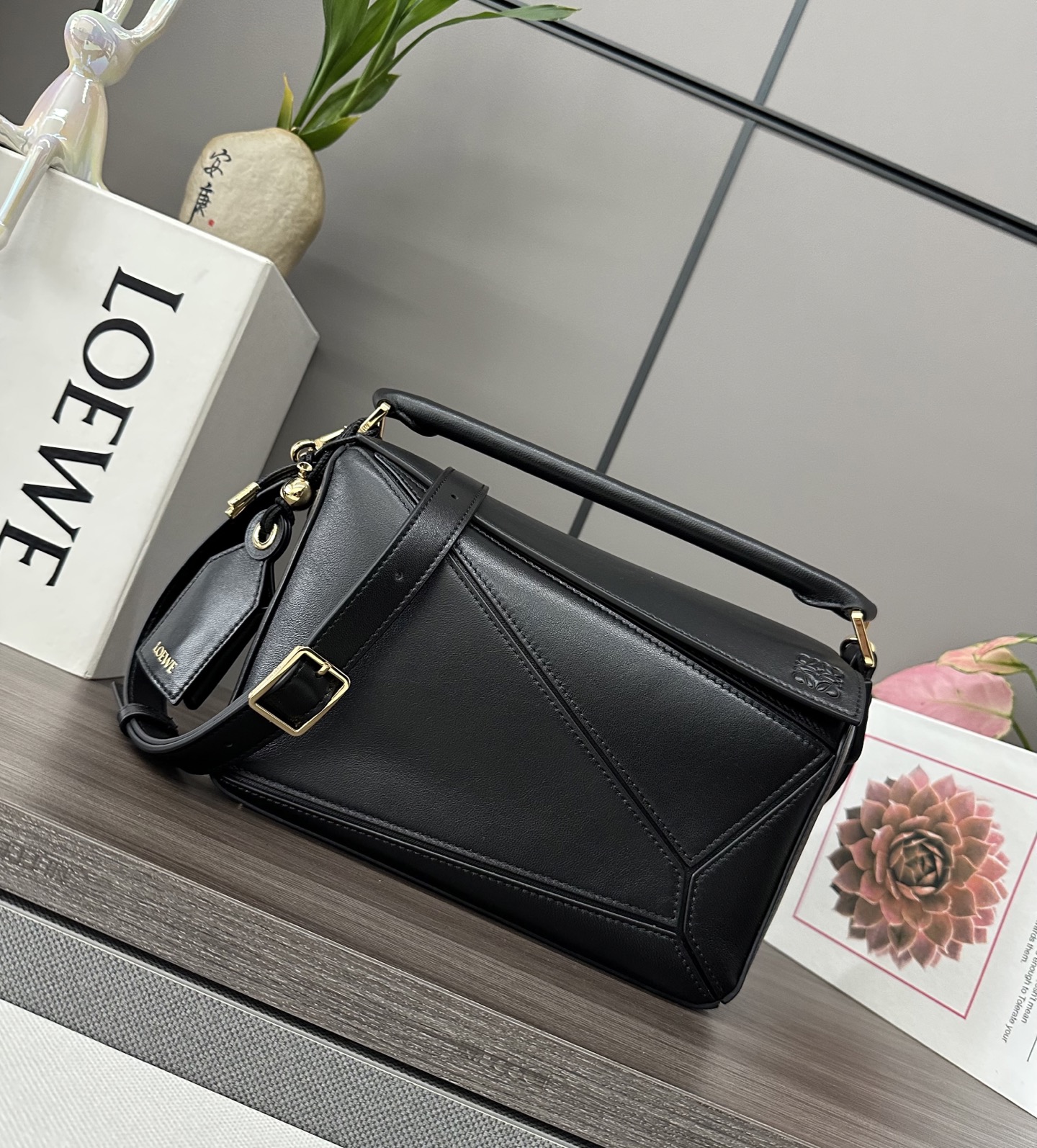 Small Featherlight Puzzle bag in nappa lambskin-Black