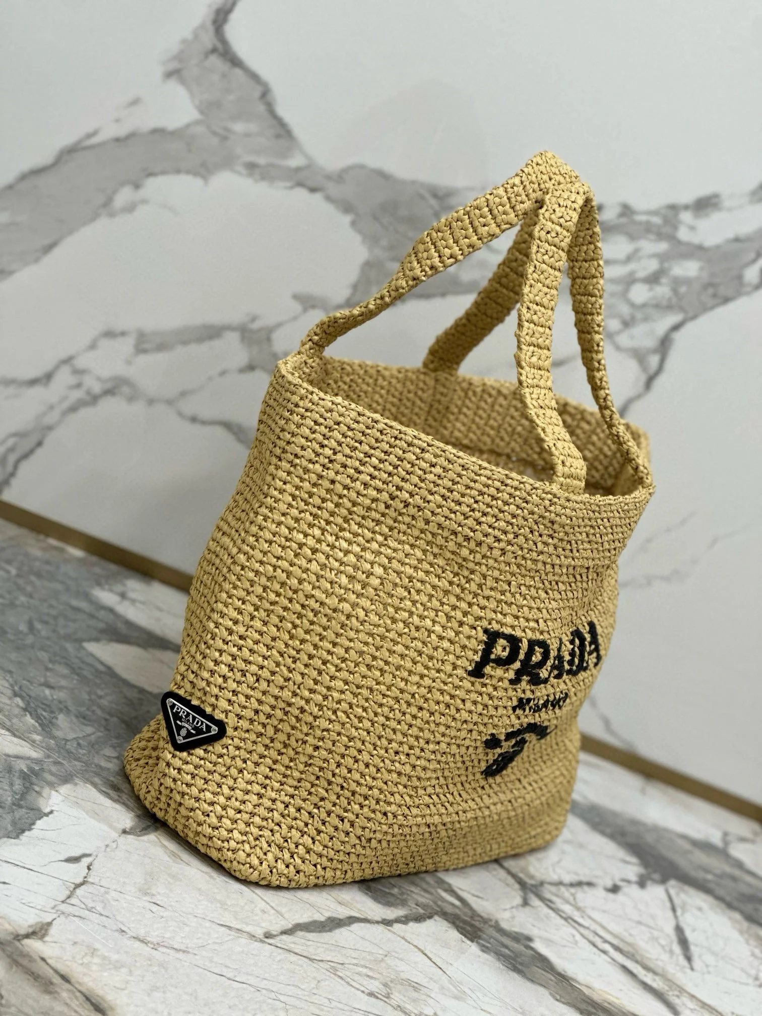 Prada Woven Tote Bag Beige Raffia