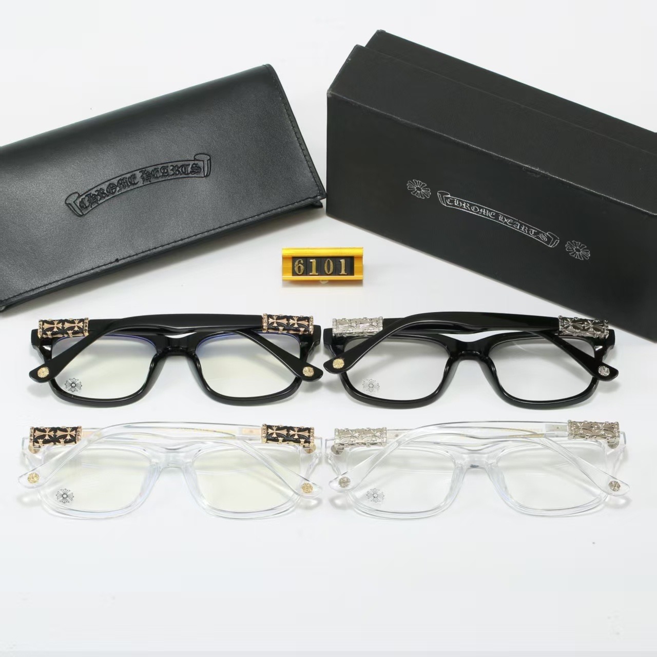 Chrome Hearts GITTIN ANY Retro Cross Silver Hardware Black Frame Glasses - KAIROO