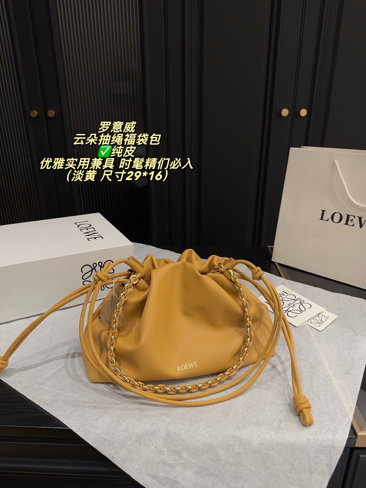 Loewe Ruched Nappa Leather Flamenco Purse Drawstring Donut Chain Handle Shoulder Bag - KAIROO
