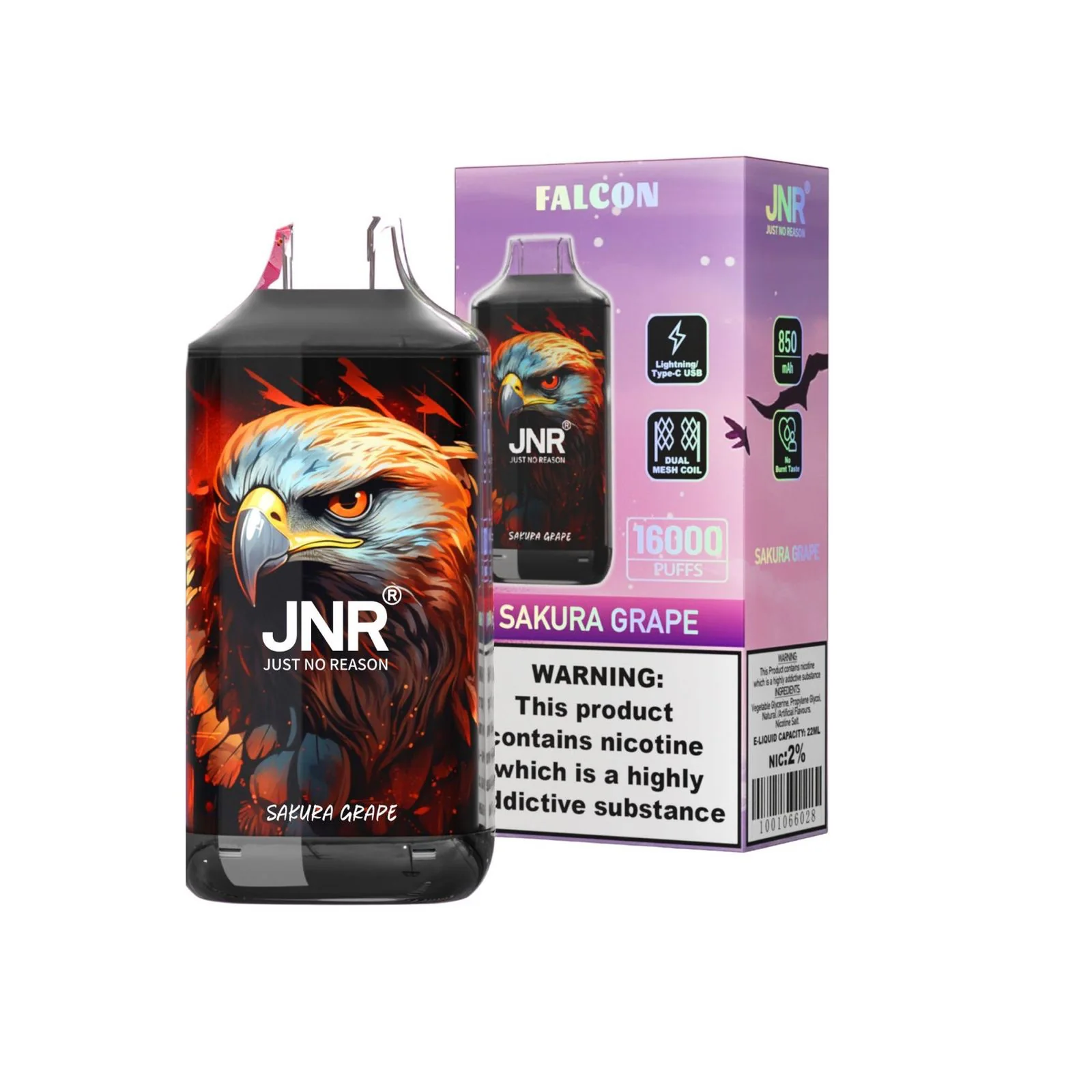 JNR Falcon 16K Rechargeable Disposable Vape – Sakura Grape