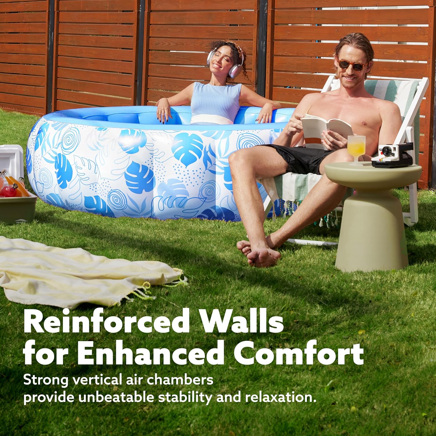 SLOOSH Inflatable Swimming Pool,5.5ft x 20 Inch Full-Sized Blow Up Durable Thickened Luxury Above Ground Family Pool with Comfortable Backrest for Summer Water Party Backyard Garden Lawn,Blue