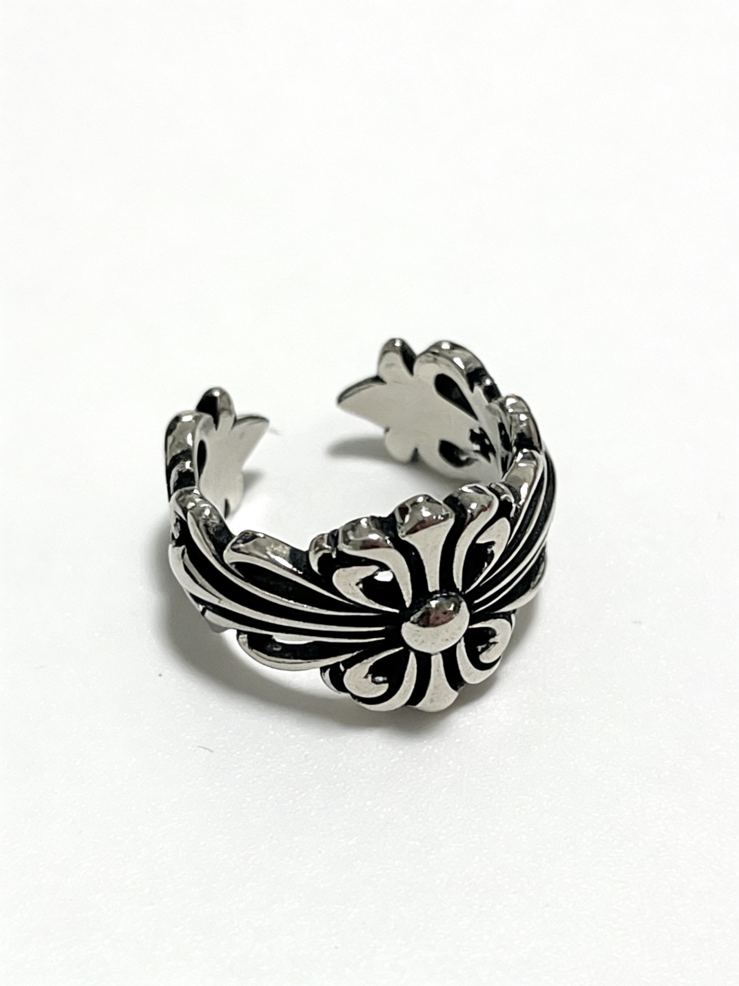 Chrome Hearts Oxidized Silver Unisex Open Ring