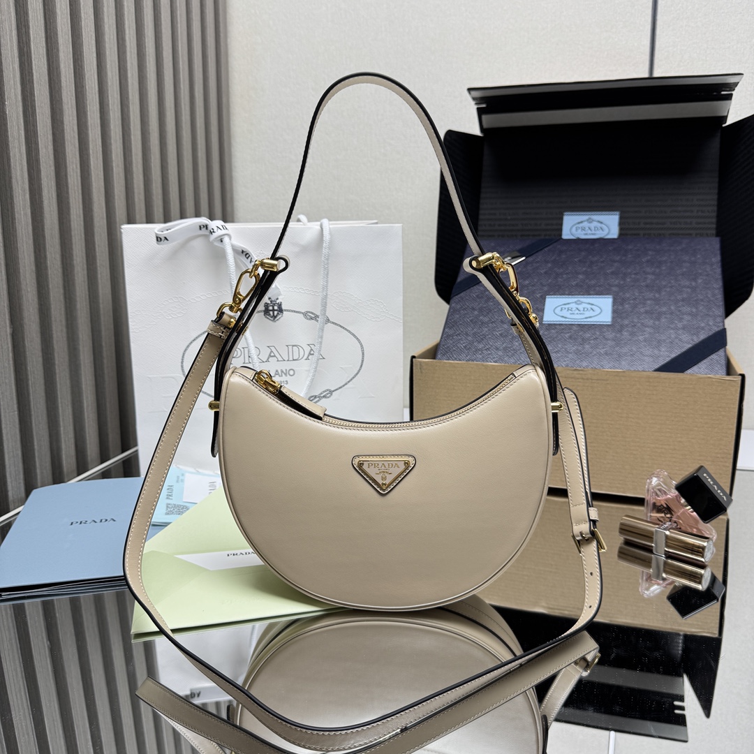 Prada Arqué mini leather shoulder bag-Beige  1BC194