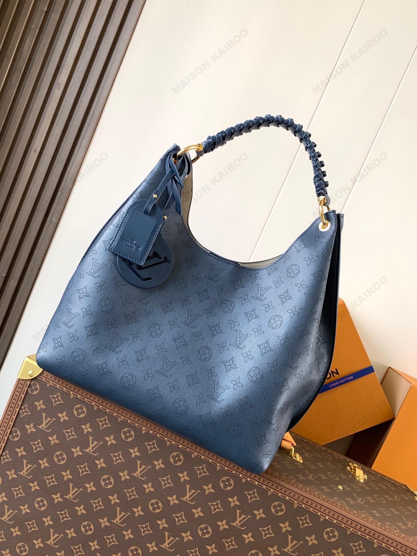 【10A】Louis Vuitton LV Mahina Hobo Moon Goddess Navy Monogram Leather Braided Handle Shoulder Tote Bag - KAIROO