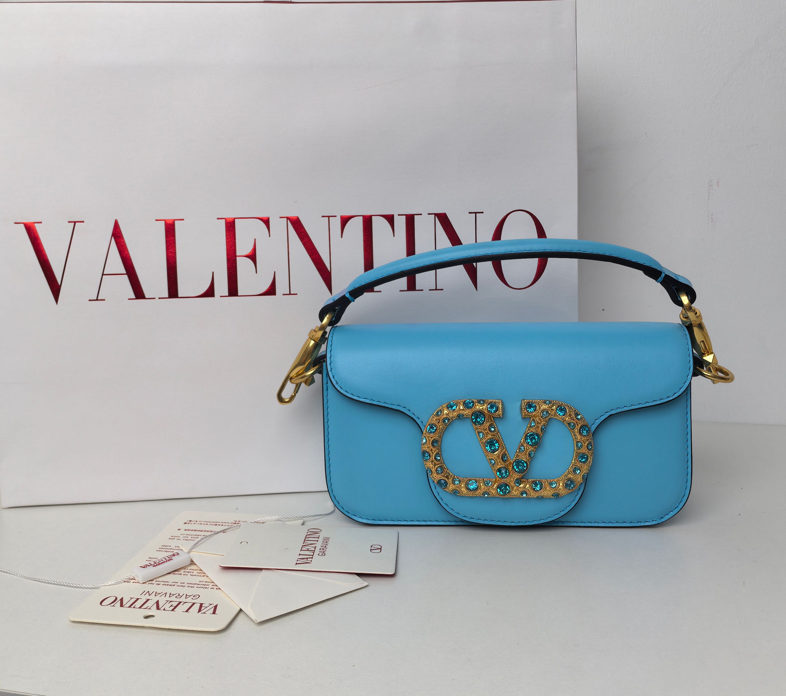 Valentino Small Garavani Loco Bag in Calfskin and crystals-Blue