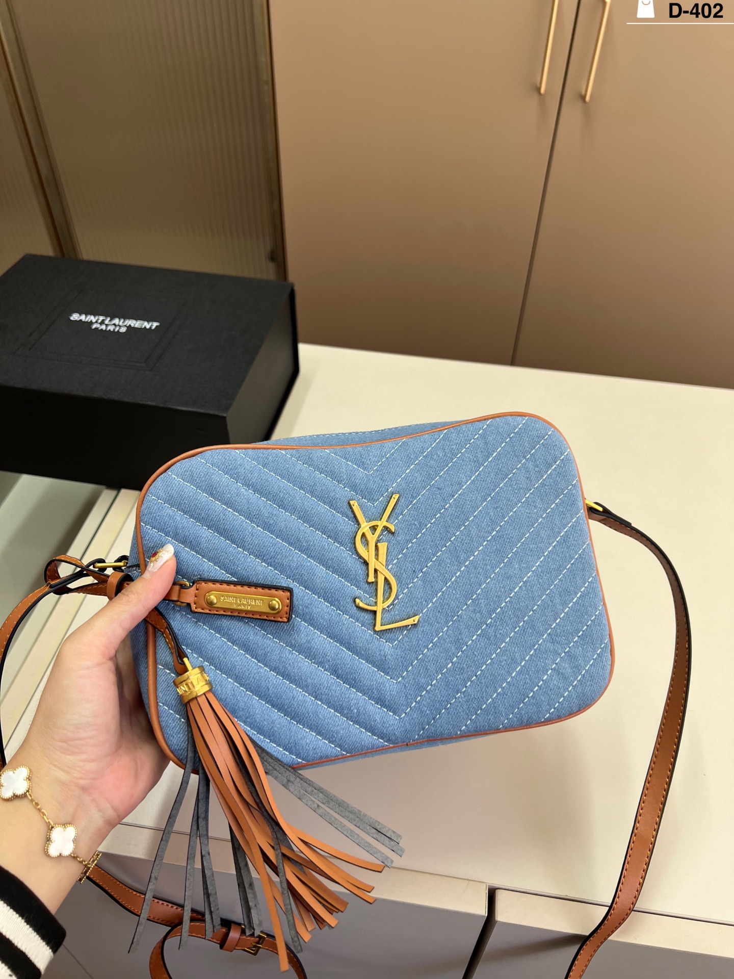 Saint Laurent Lou Matelassé Chevron Quilted Denim Leather YSL Logo Tassel Camera Crossbody Bag - KAIROO