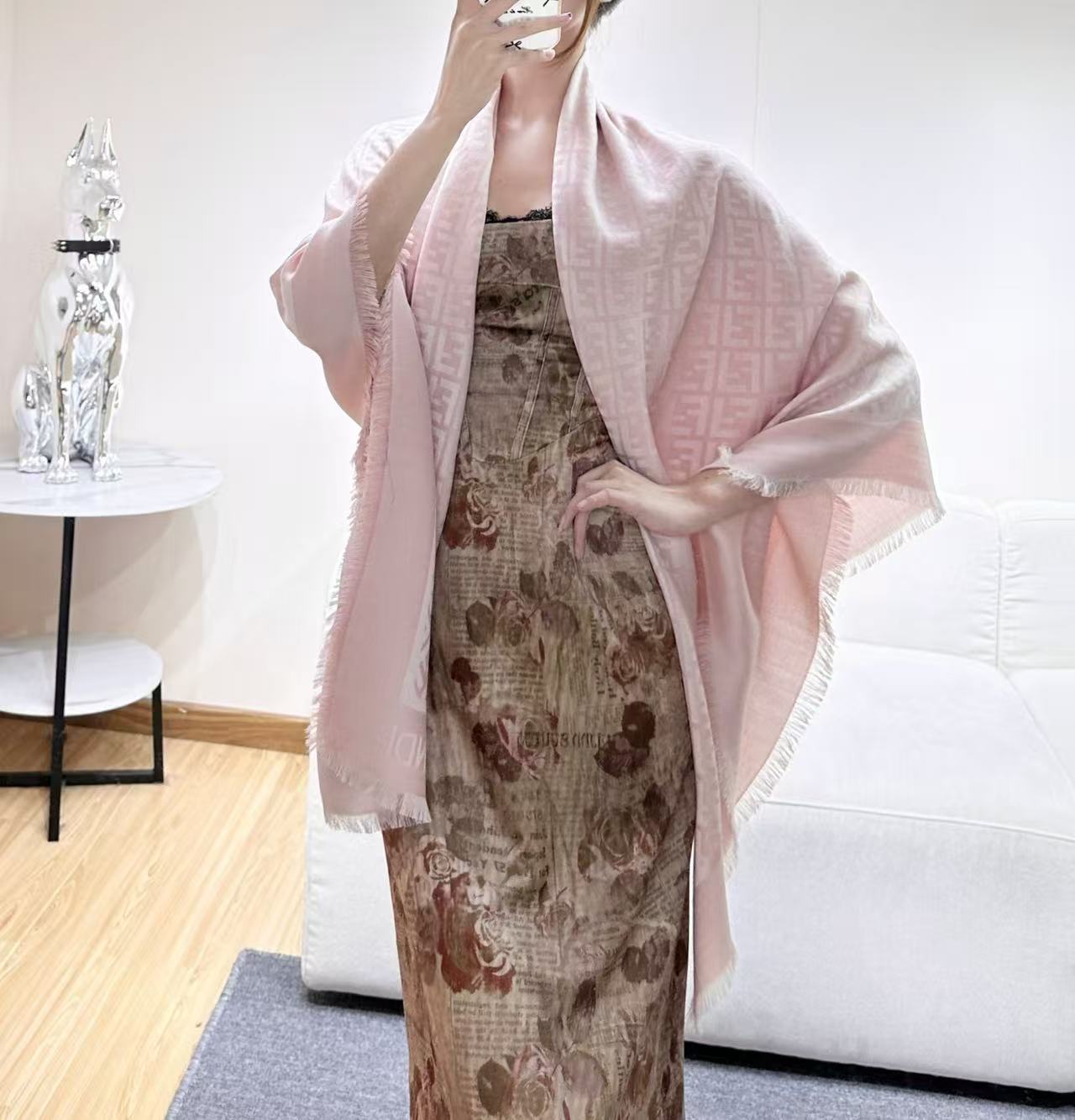 Fendi FF logo Silk and Cashmere Shawl 140