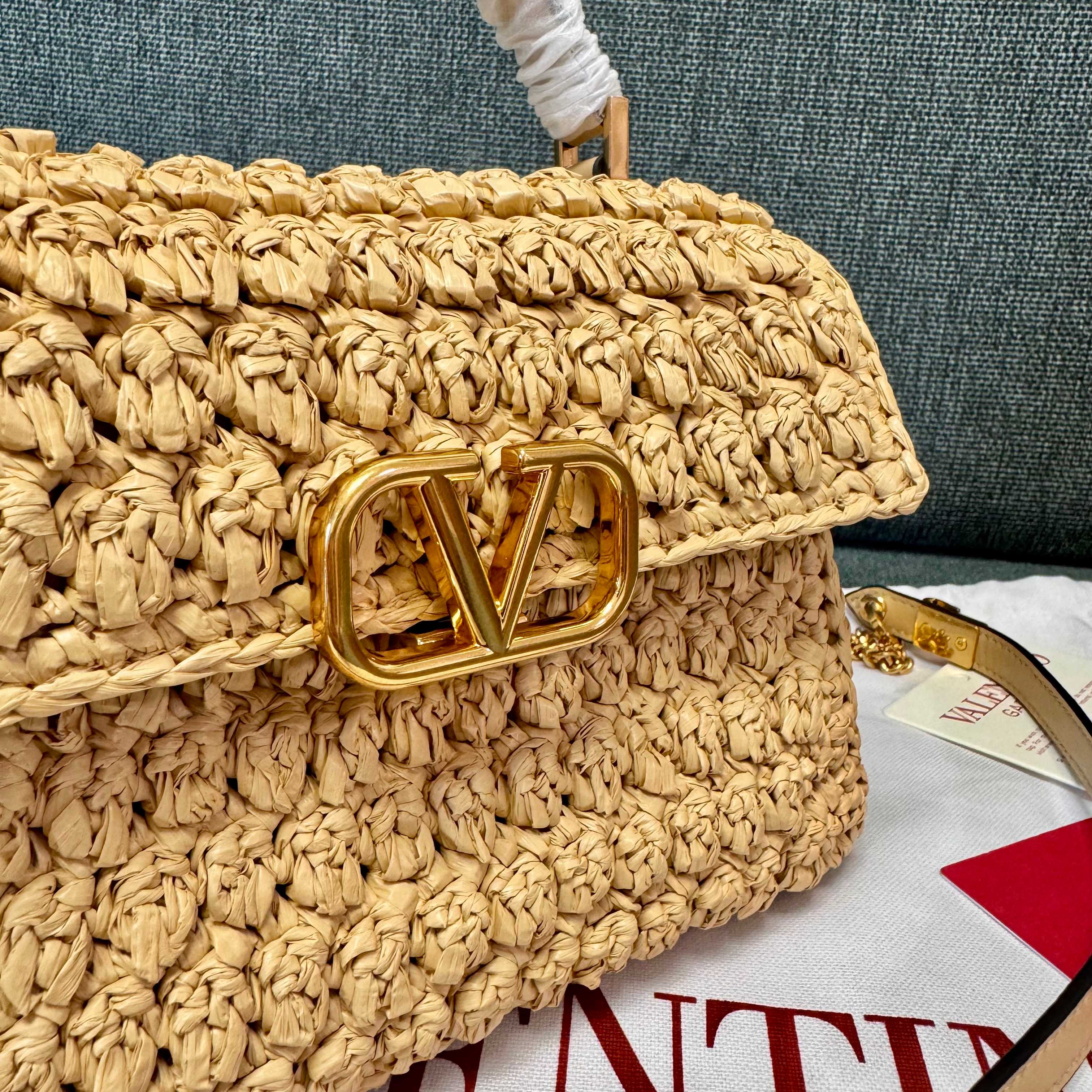 Valentino Small Vlogo Raffia Bag