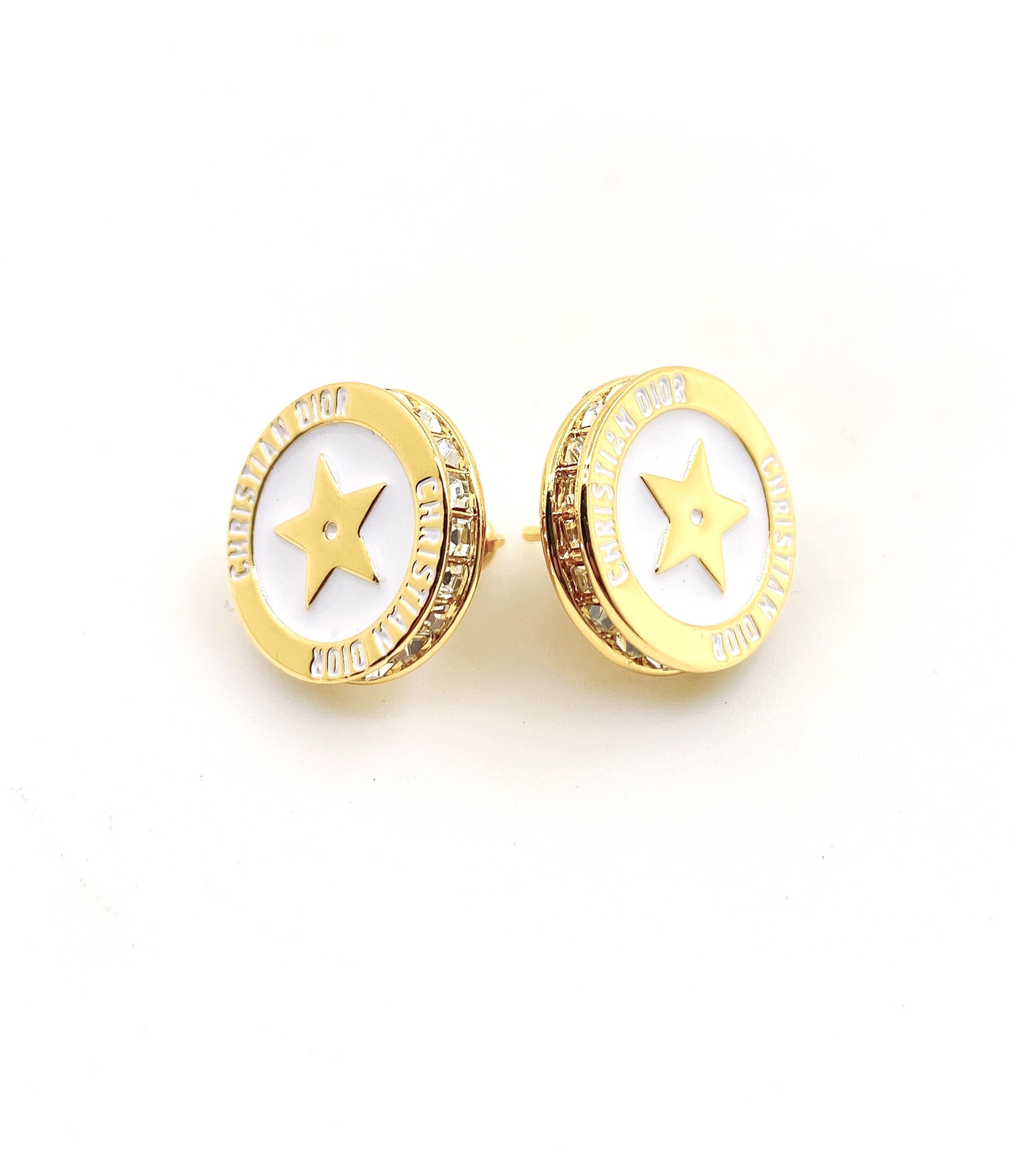 Dior White Round Alphabet & Star Studs