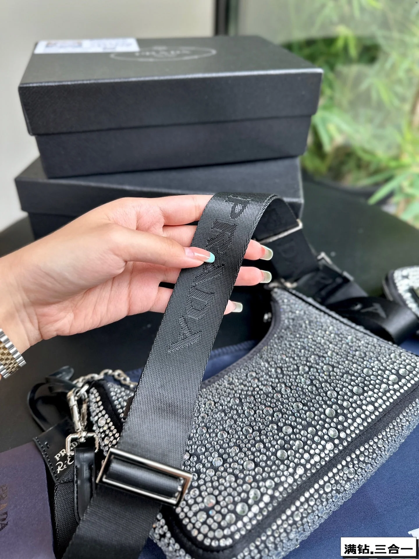 Prada  22 SATIN MINI-BAG WITH FULLY RHINSTONES