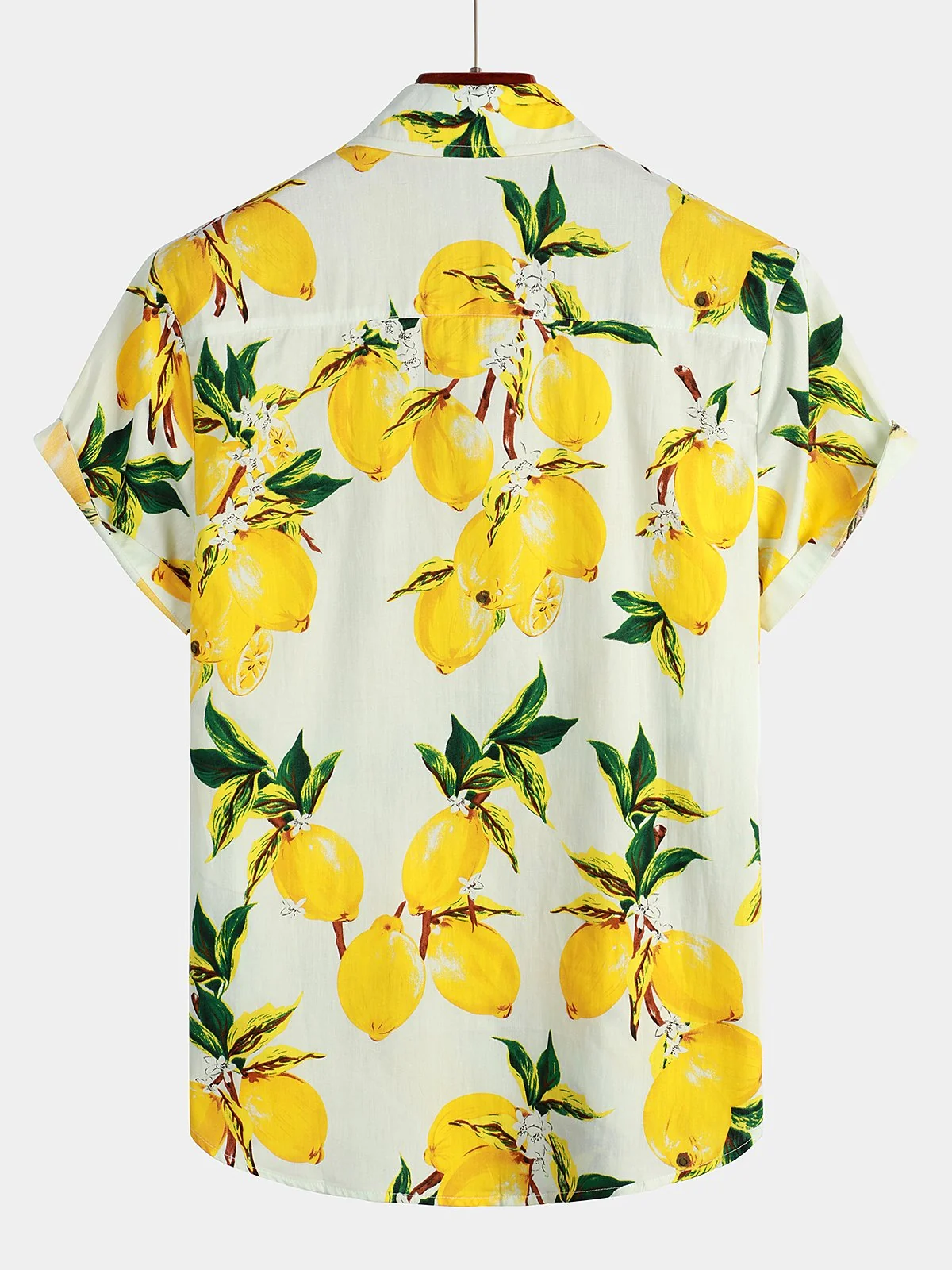 Men's Yellow Tropical Lemon Print Hawaiian Short Sleeve Shirt