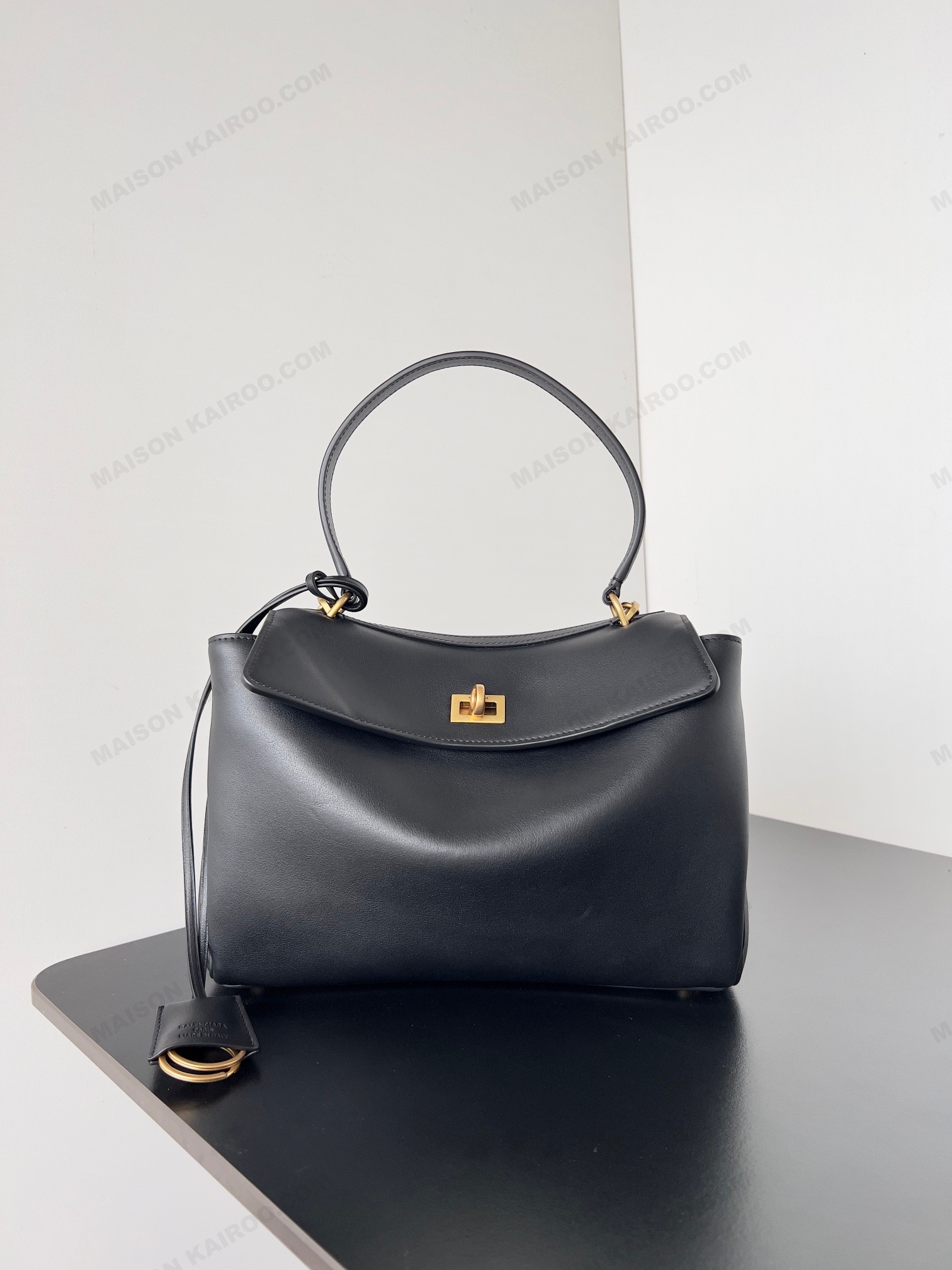 【10A】Balenciaga Rodeo Black Slouchy Smooth Leather Gold Turn Lock Kelly Tote Top Handle Bags - KAIROO