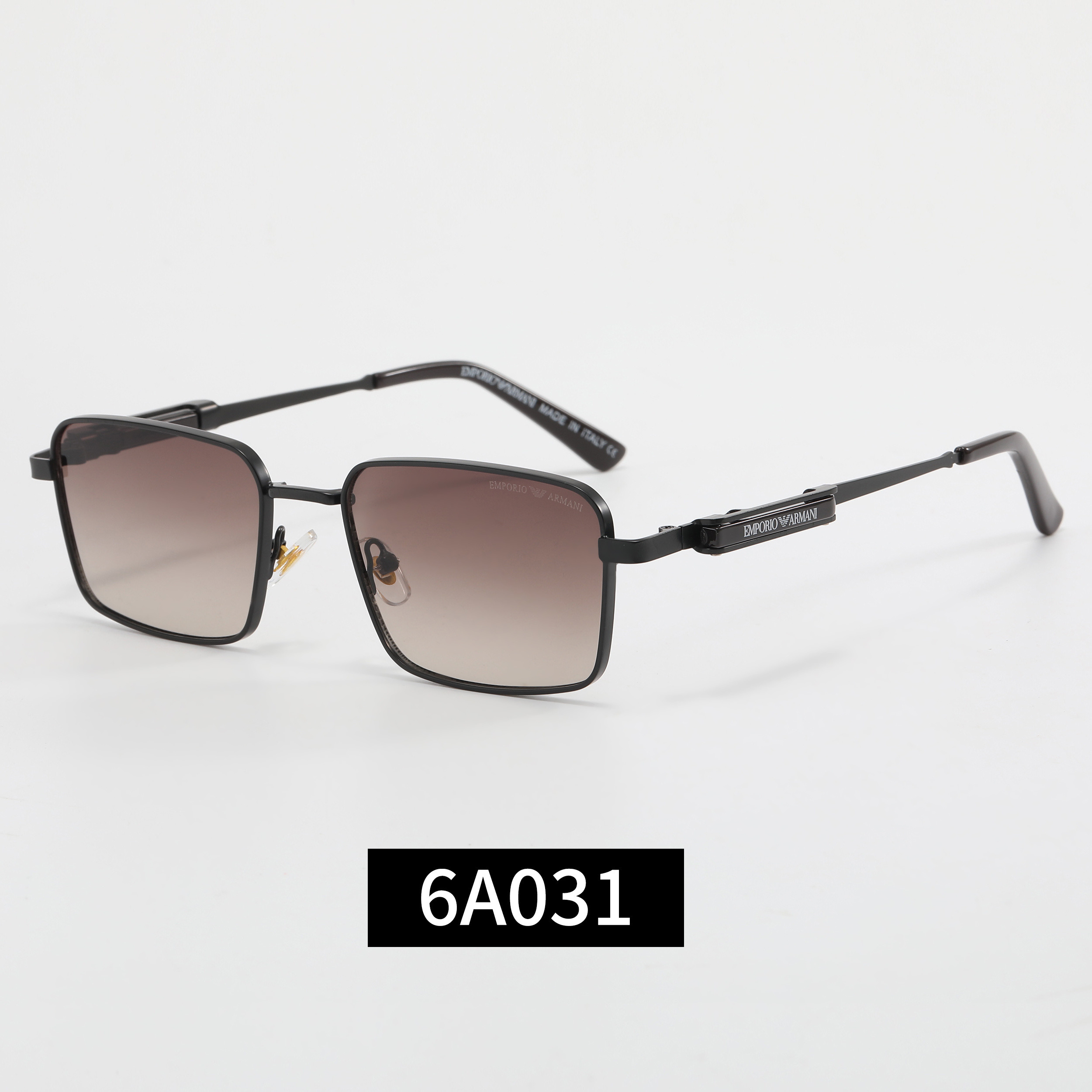Emporio Armani Slim Metal Frame Contrast Temple Geometric Square Sunglasses - KAIROO
