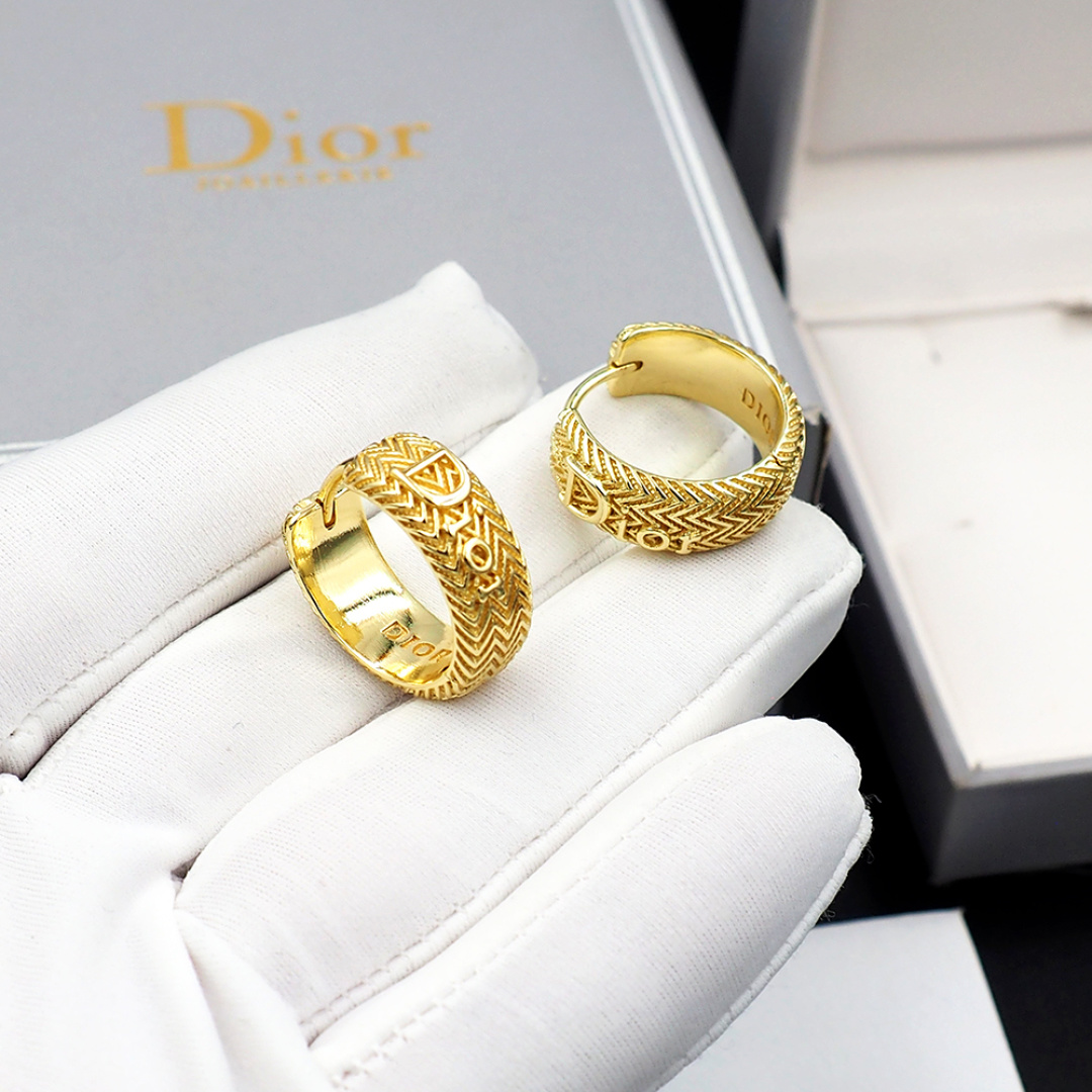 Dior Gold Textured Hoop Earrings