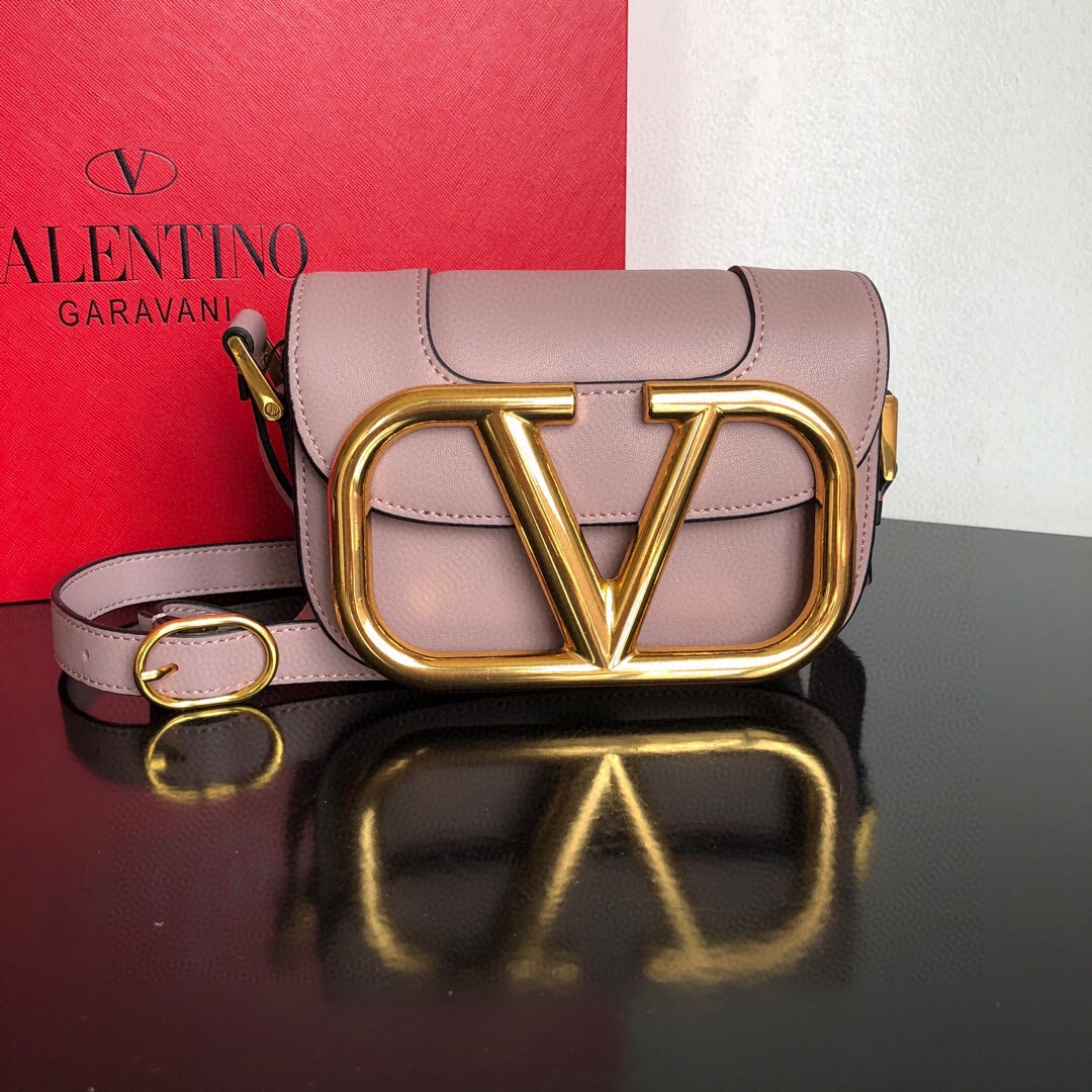 Valentino Mini& Small Oversized VLogo Signature Pink Leather Maxi Gold Hardware Flap Shoulder Bag - KAIROO
