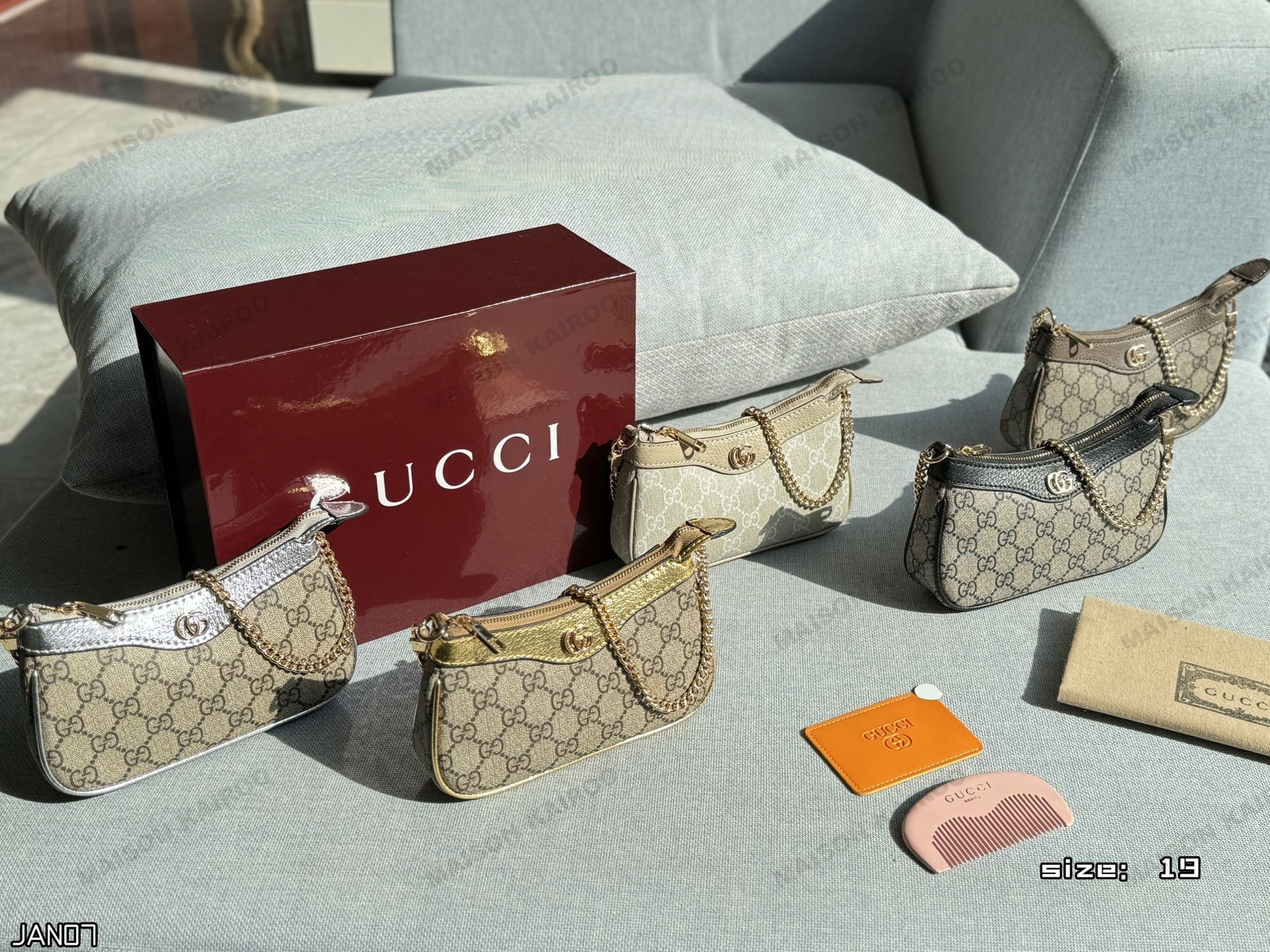 Gucci Ophidia Mini GG Monogram Canvas Baguette Chain Hobo Underarm Shoulder bag - KAIROO