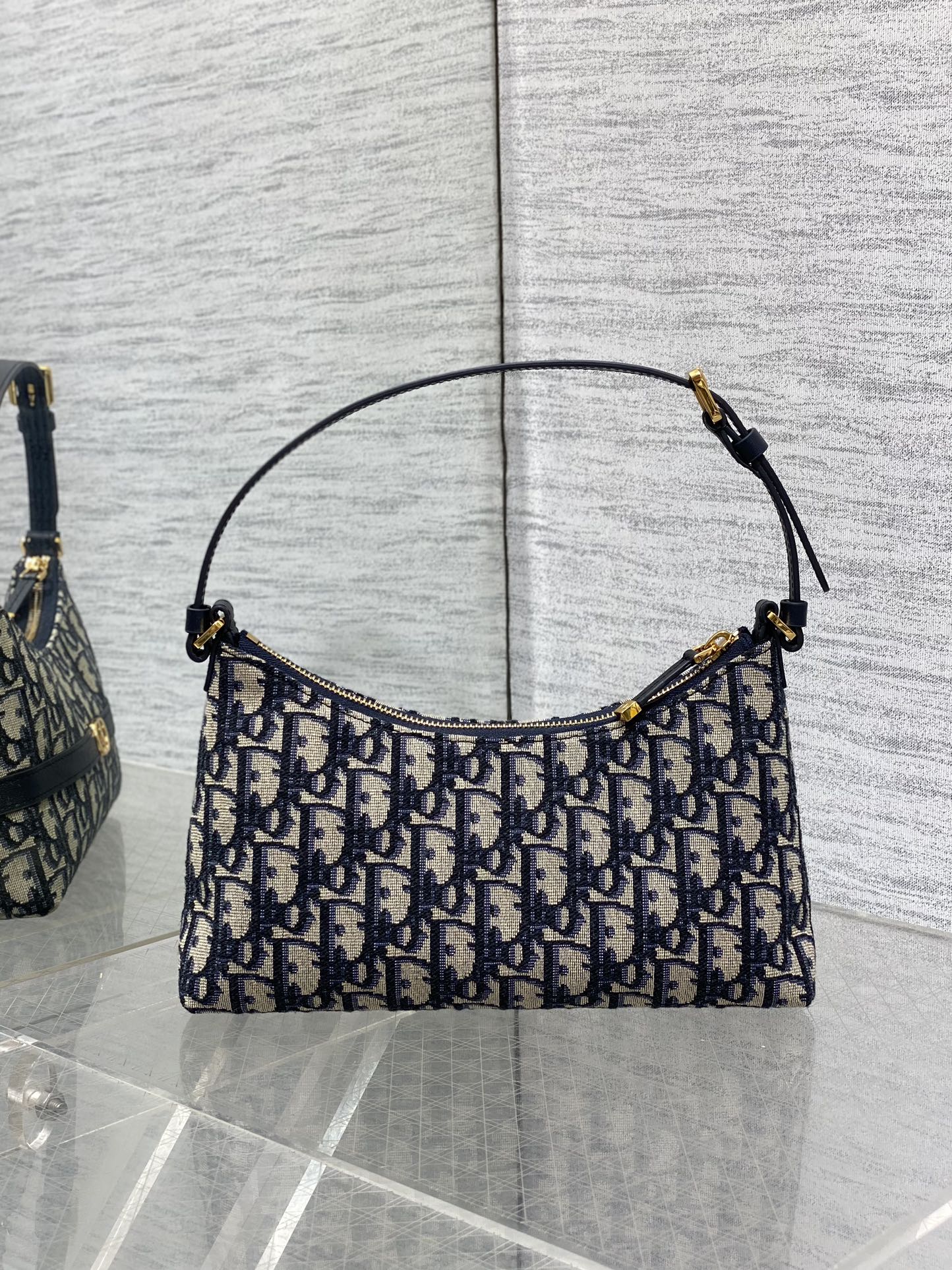 Miss Dior Caro Mini Hobo in Blue Oblique Canvas and leather