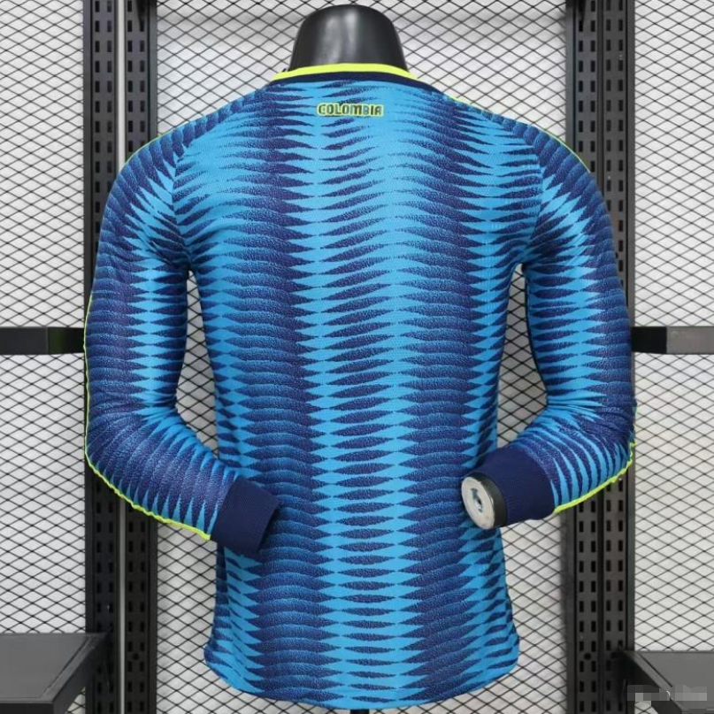 Player Version 2026/27 Colombia Away Blue with Wave Jacquard Pattern Long Sleeve Jersey S-3XL