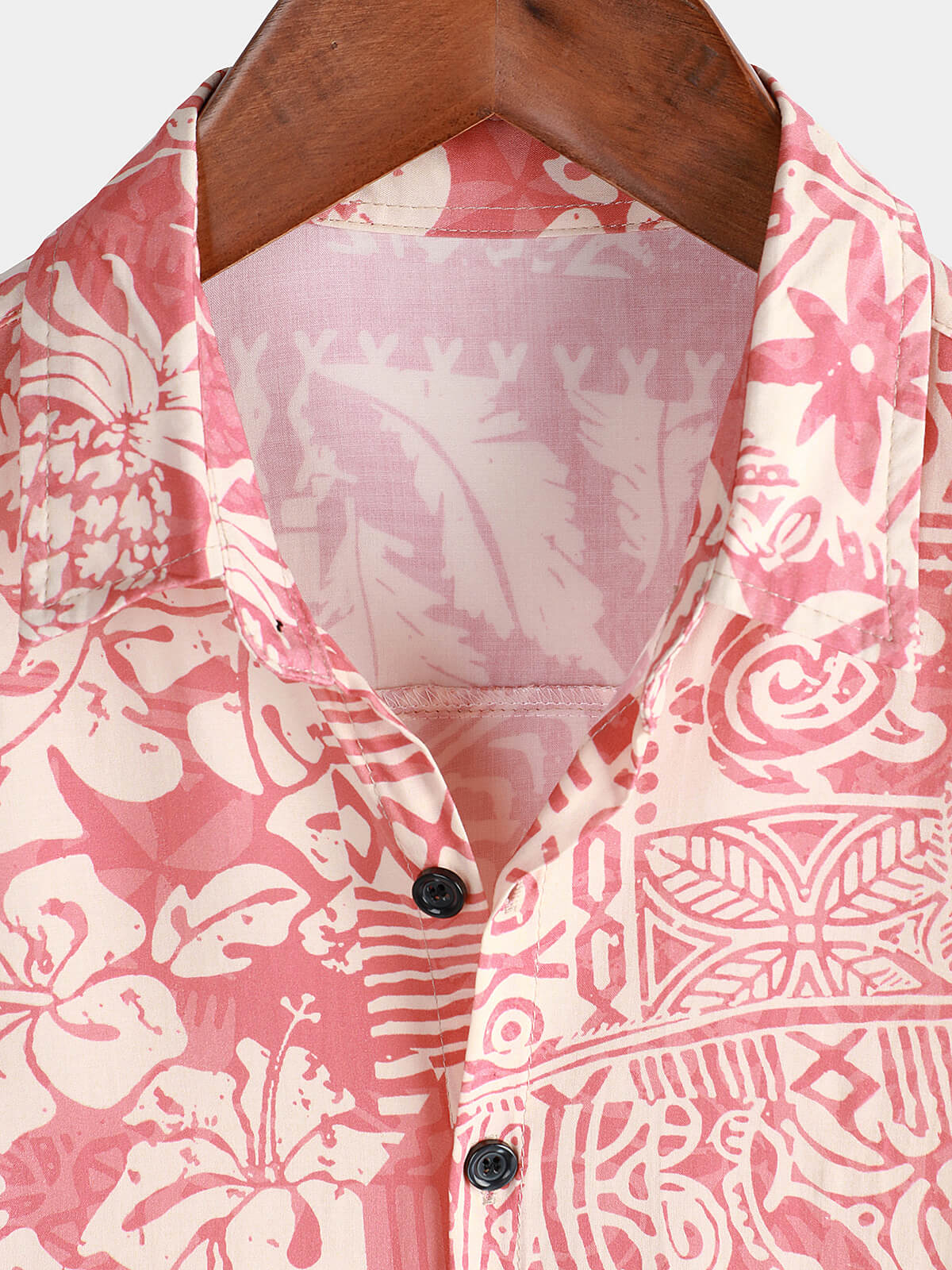 Men's Pink Tropical Floral Hawaiian Vacation Button-Up Short Sleeve Shirt