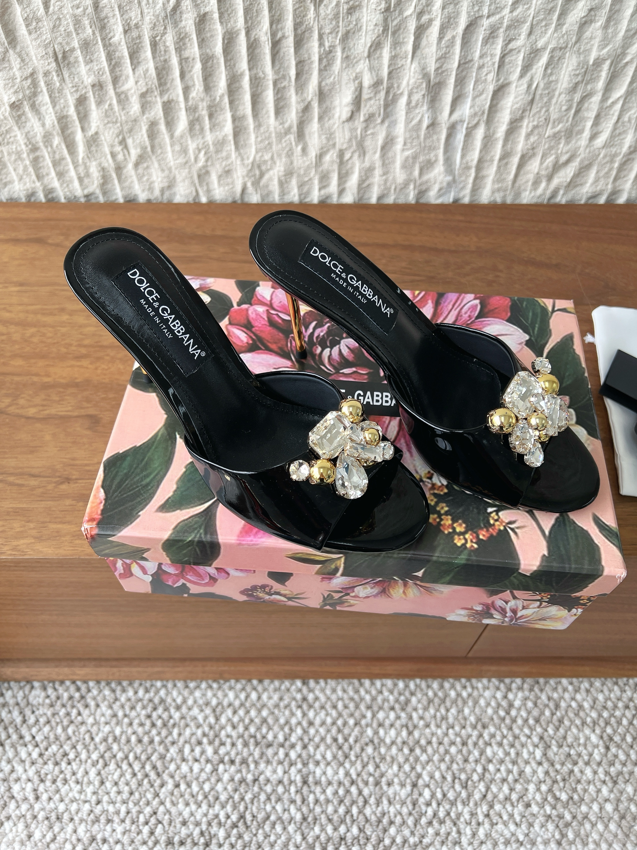 Dolce&Gabbana Crystal Shiny Leather Heeled Slide