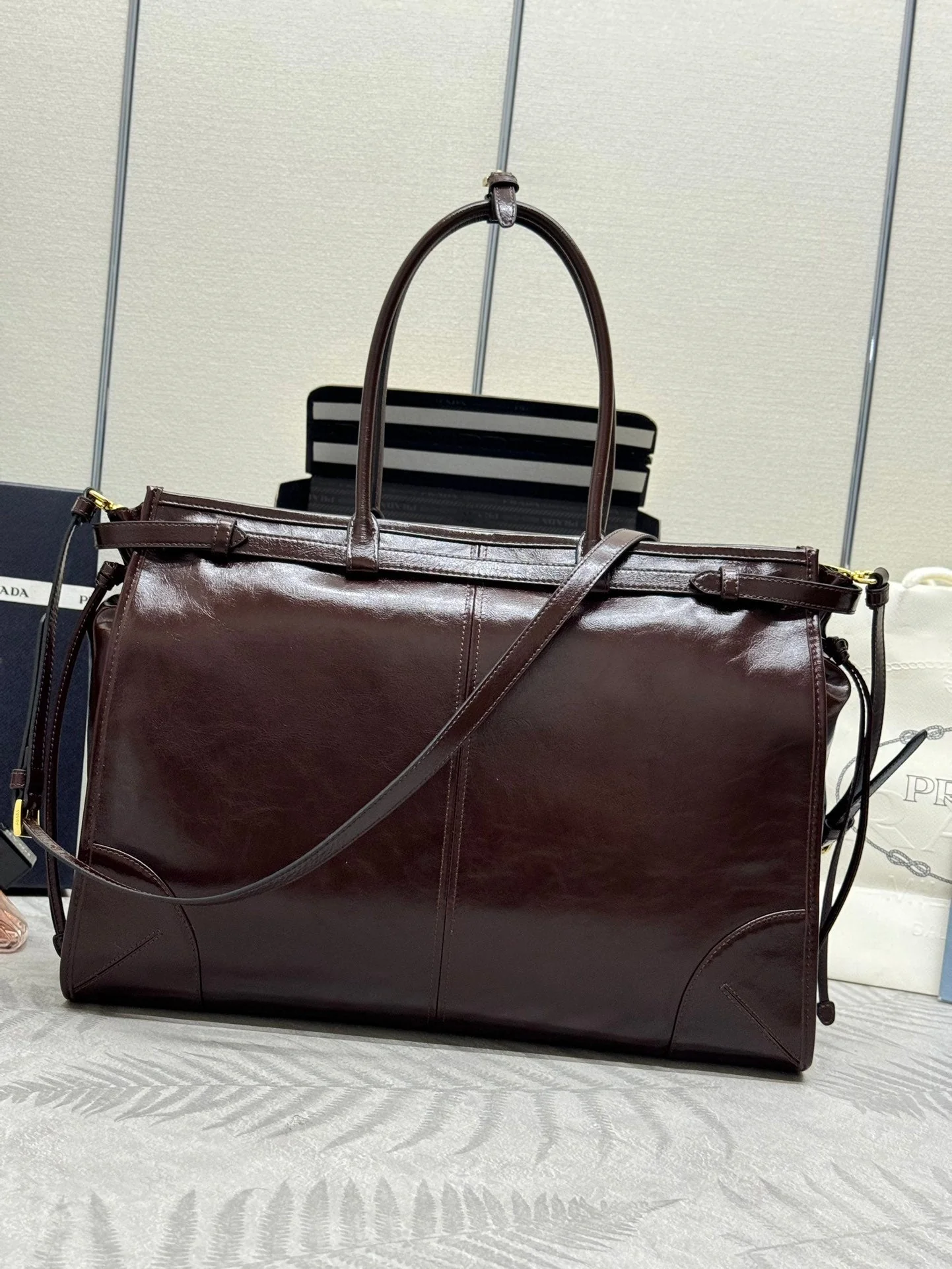 Prada Bonnie Extra-Large 42cm Dark Burdundy Calfskin