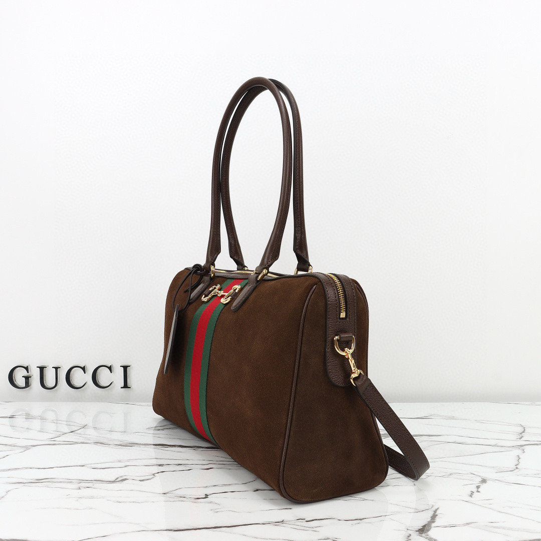Gucci Borsetto large boston bag in Dark brown Suede