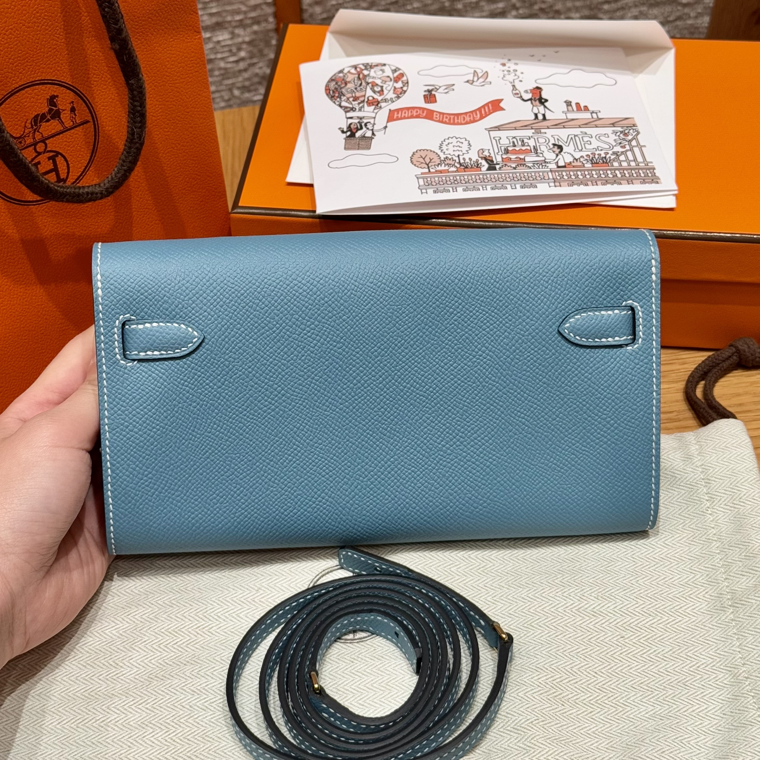Hermes Blue jean Epsom Kelly-To-Go Wallet