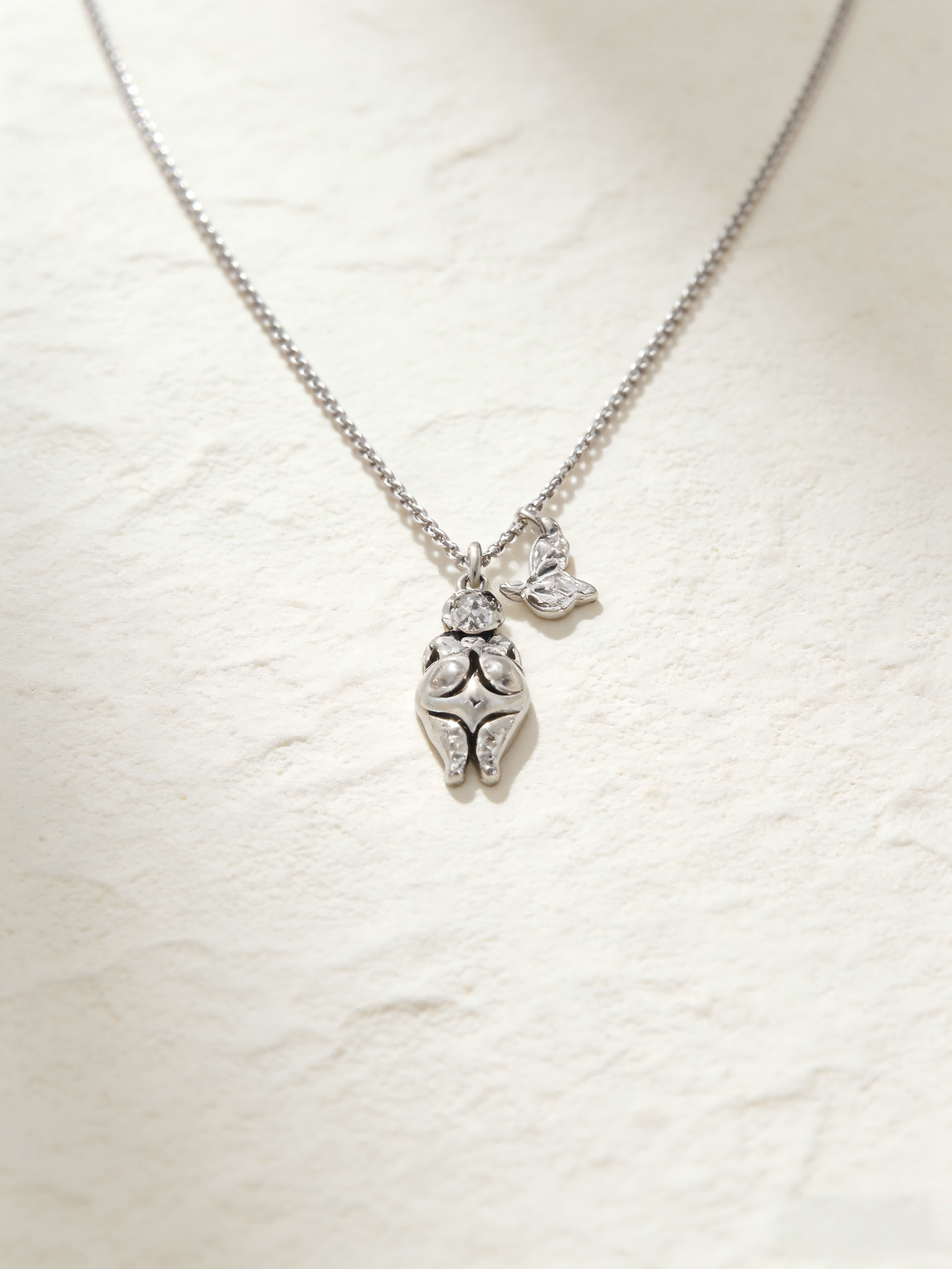 Dainty Silver Butterfly & Flower Pendant Necklace – Delicate Jewelry Gift for Her