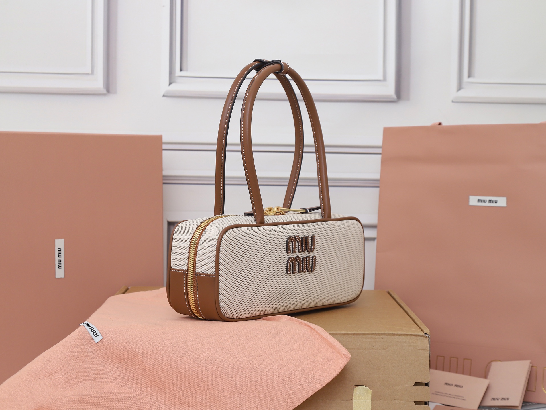 Miu miu Small Beau canvas and leather bag 5BB173