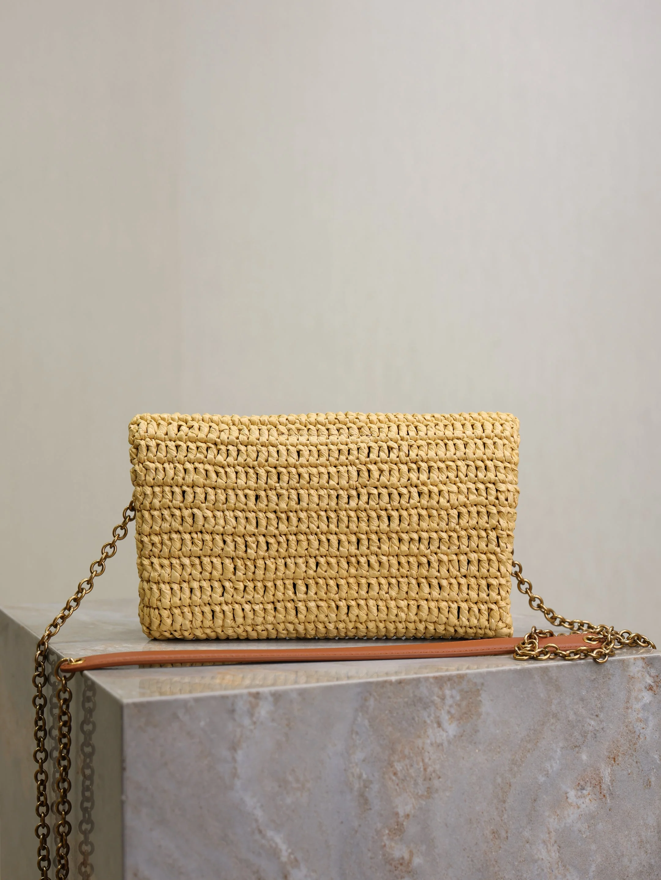 Saint Laurent YSL Calypso Bag 19cm Beige Raffia Leather