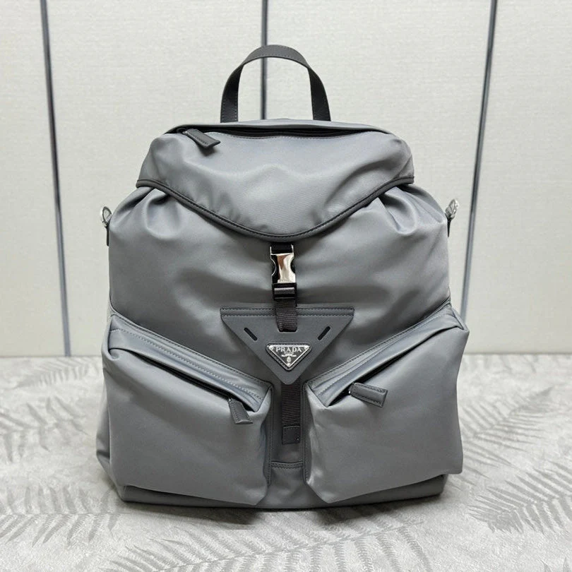 Prada TRIANGLE LOGO BACKPACK 42 IN RHINO GRAY RE-NYLON