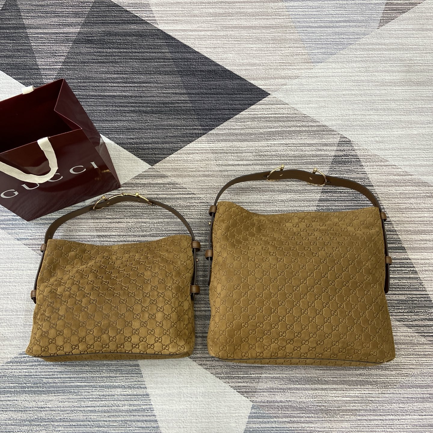 Gucci Bags Beatrix Brown GG Suede Cowhide 850546 850926 (10A Mirror Version)