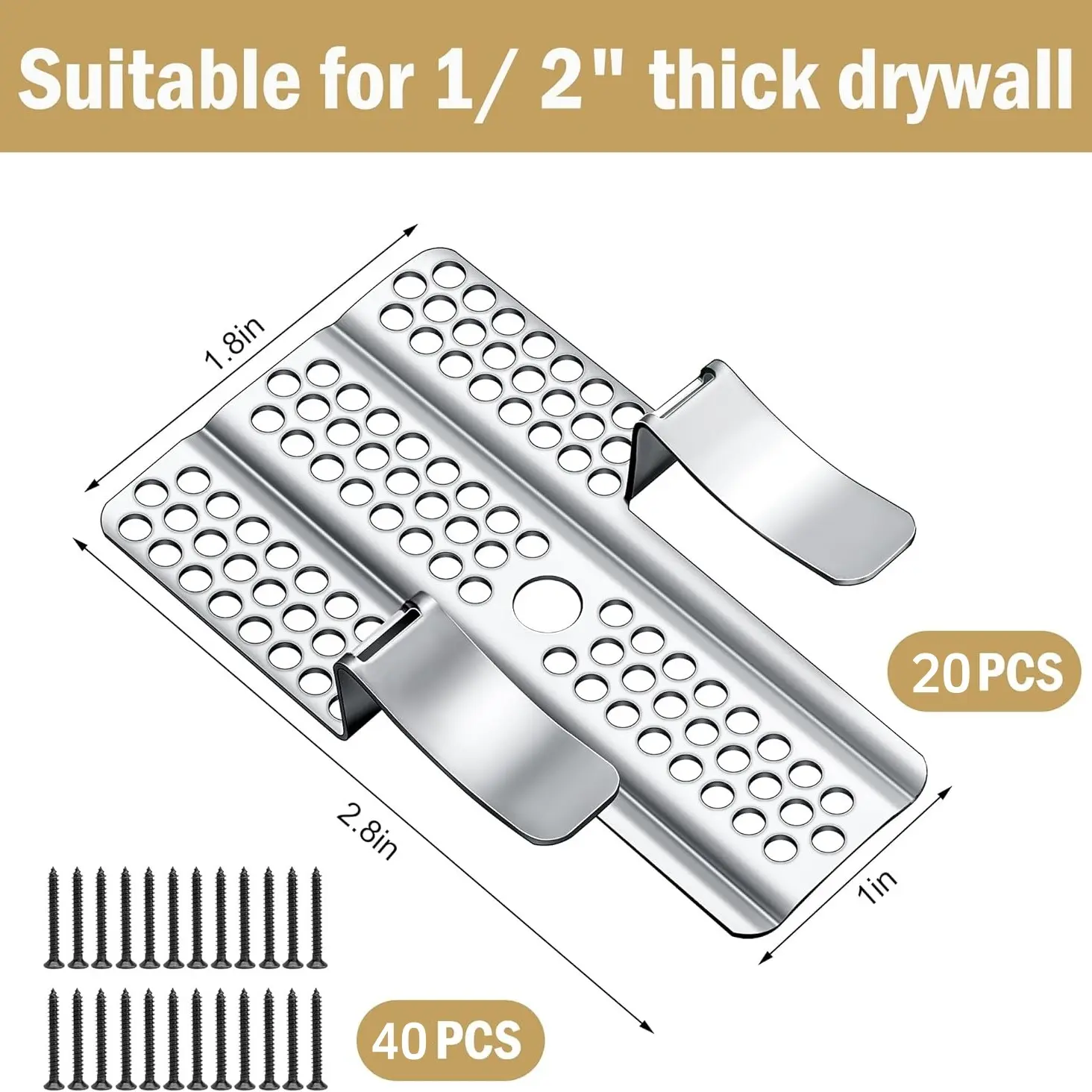 Drywall Repair Clips for 1/2-Inch Walls - Heavy-Duty Metal Patching Brackets with Screws (No Wood Backing Needed)