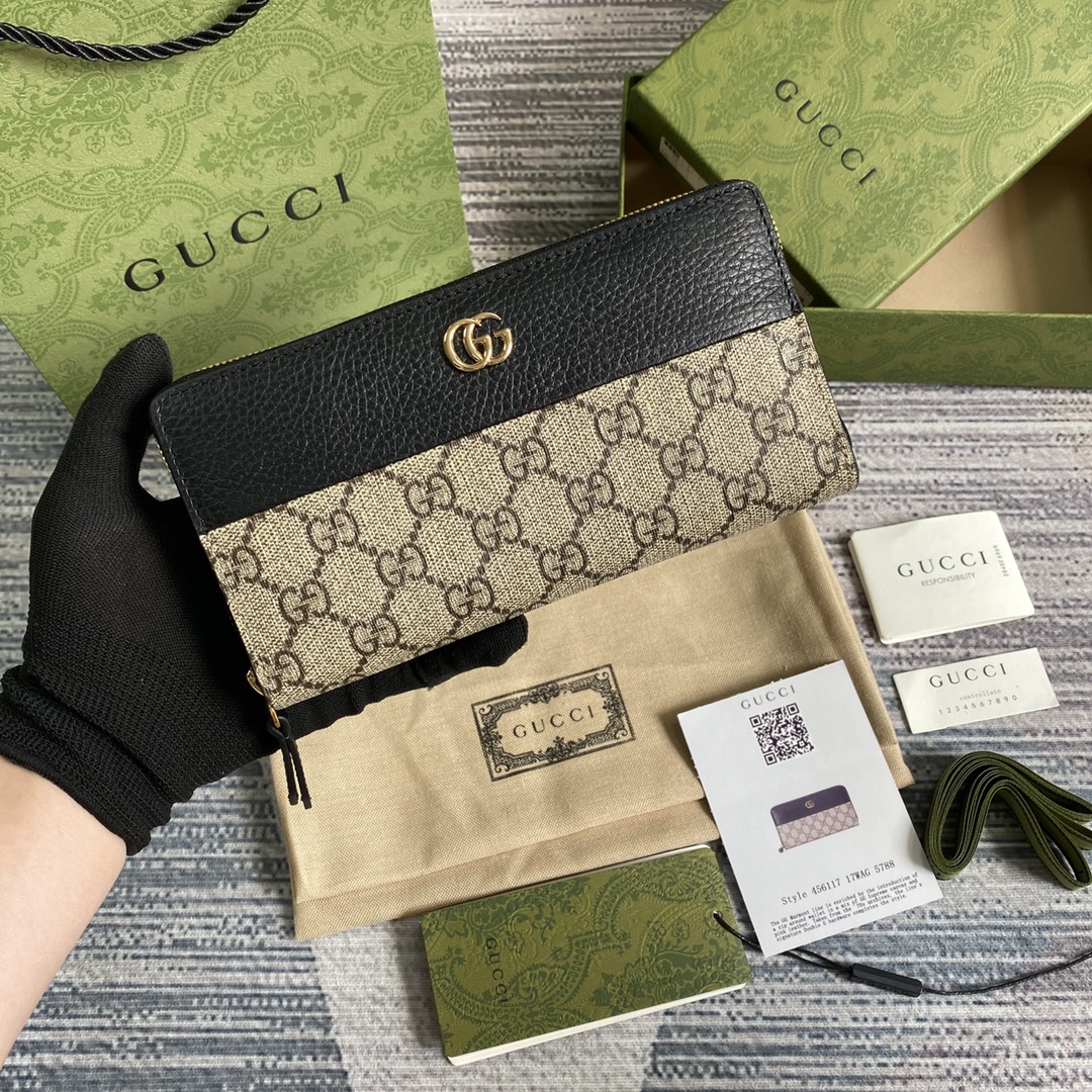 Gucci Bi-colour GG Marmont zip around wallet 456117