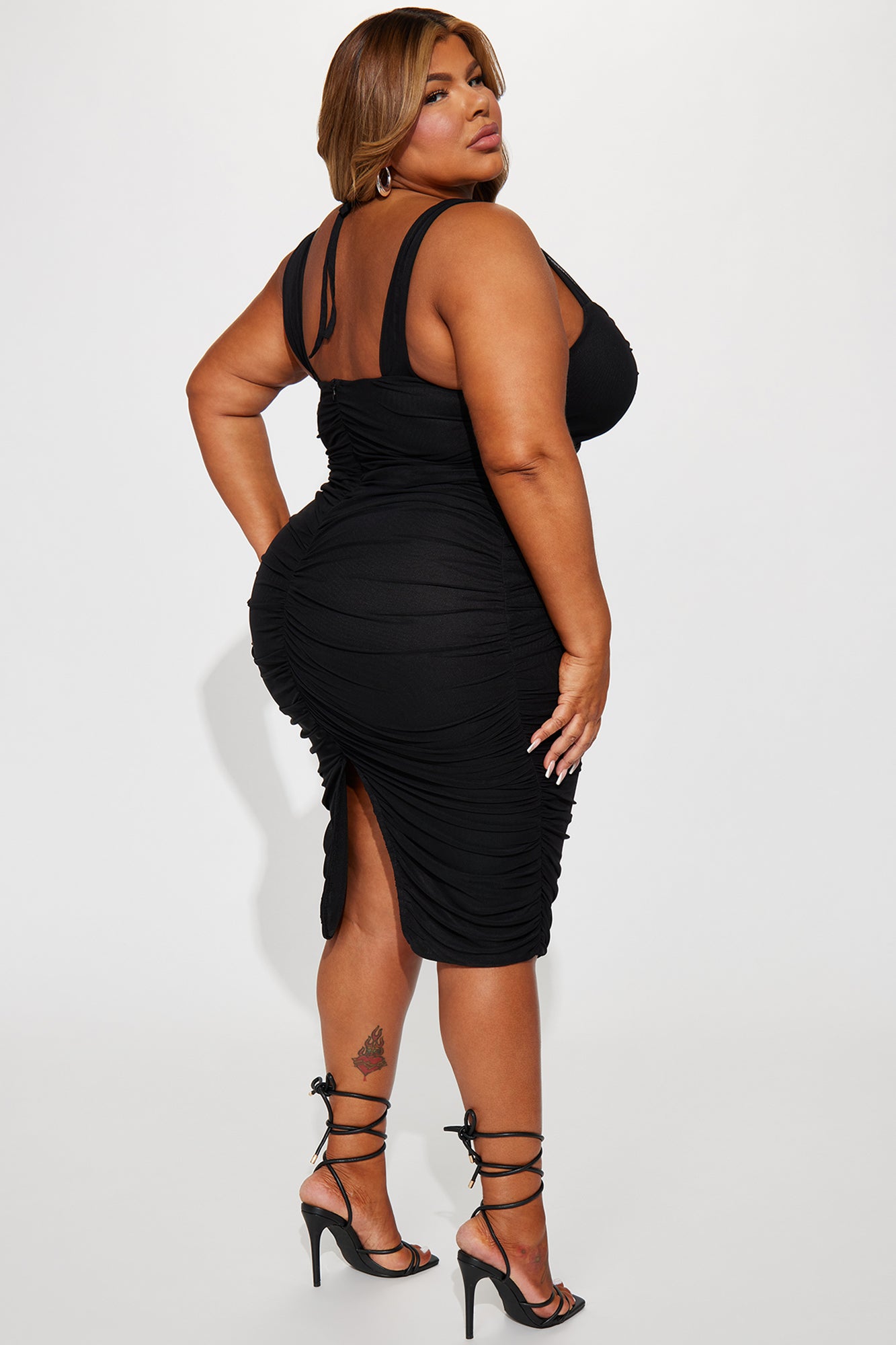 Electra Ruched Midi Dress - Black