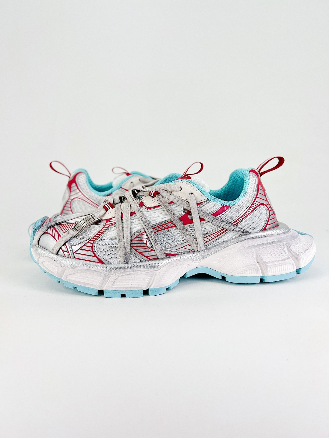 Balenciaga 3XL Light Blue Sole Red Mesh Polyurethane Wrapped Laces Oversized Chunky Sneakers - KAIROO