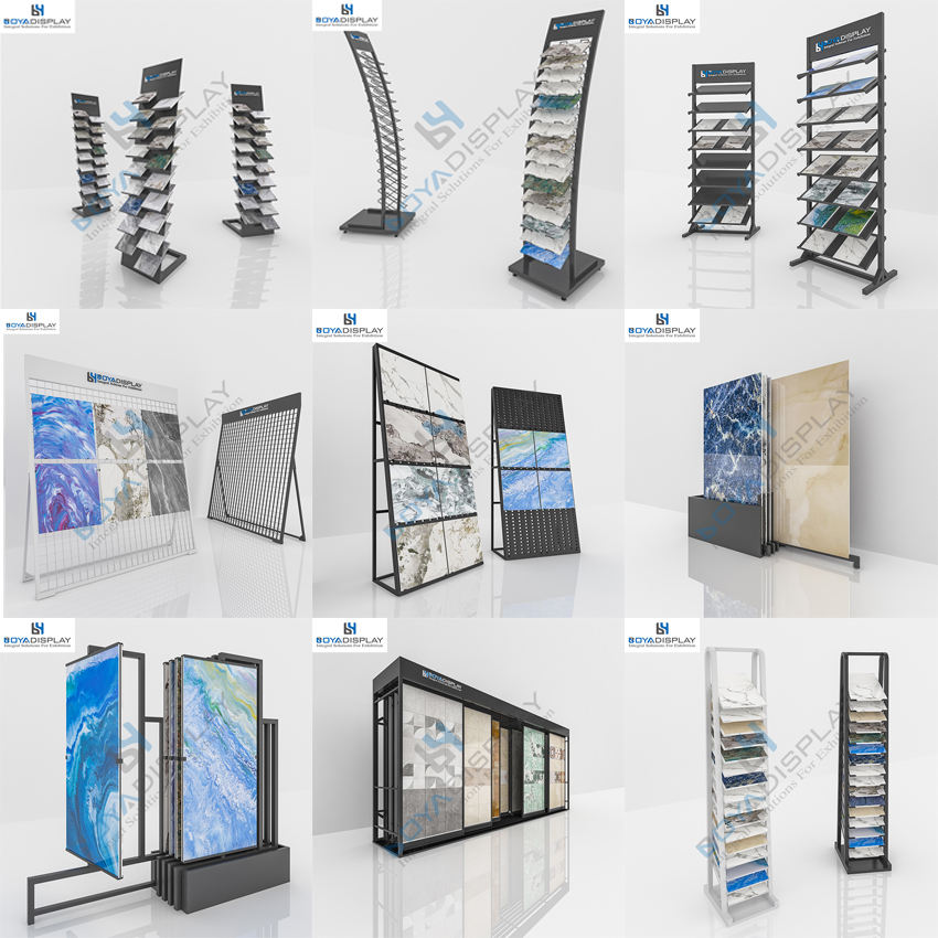 Customized Logo Heavy Duty Industrial White Ceramic Tile Slots Decorative Stone Quartz Marble Display Wood Flooring Rack Display