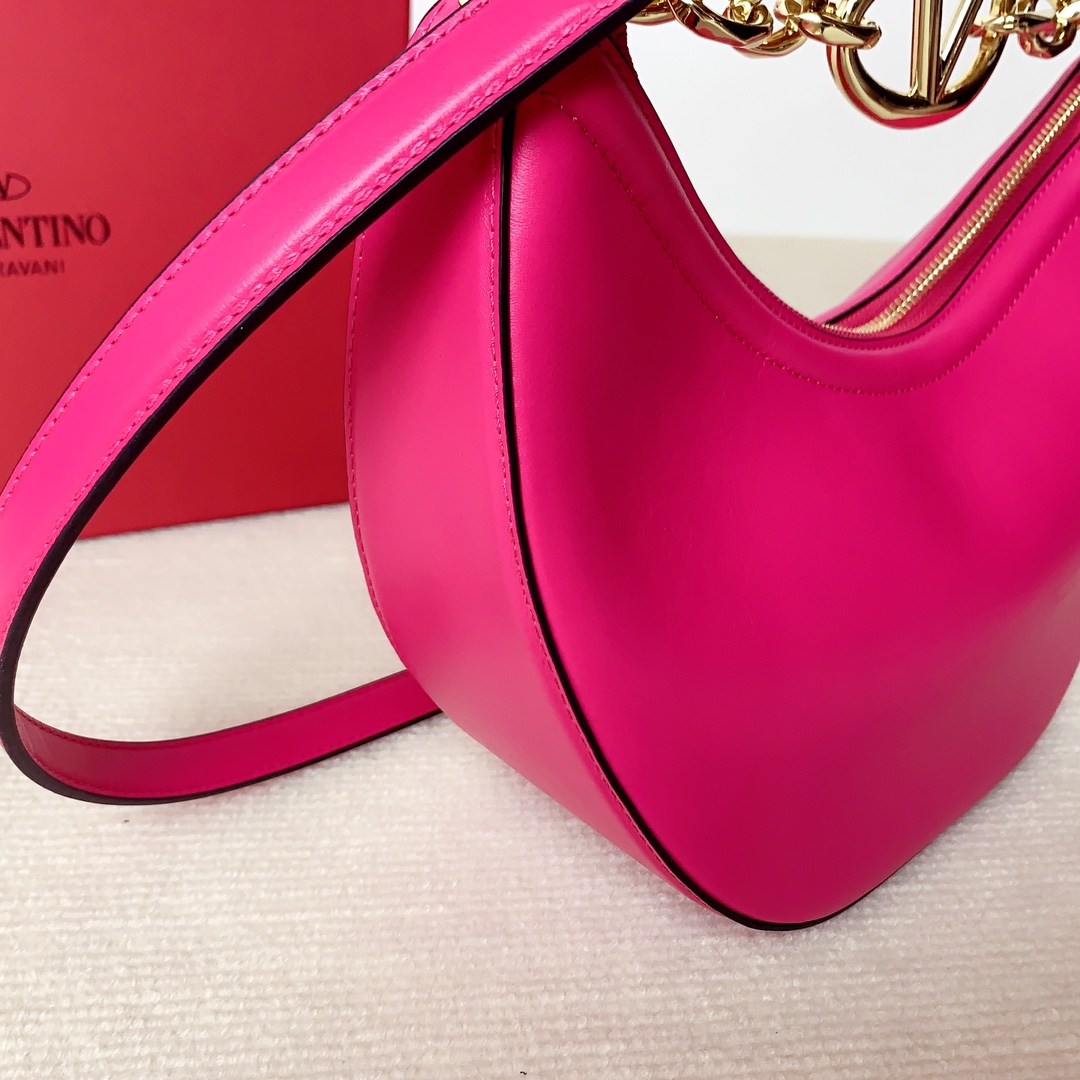 Valentino Small Vlogo Moon Hobo in Smooth Calfskin-Fuchsia