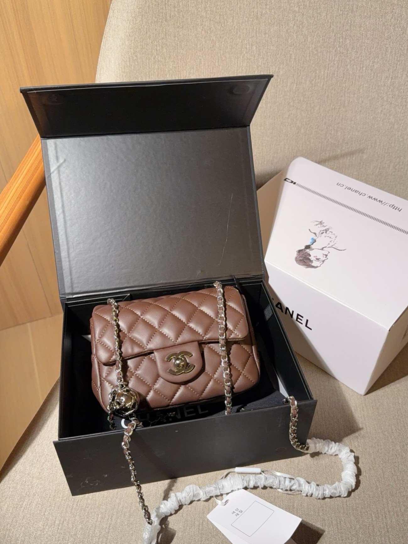 Chanel Mini Square CF 17CM Silver Ball Pearl Crush Quilted Leather Flap Chain Shoulder Bag - KAIROO